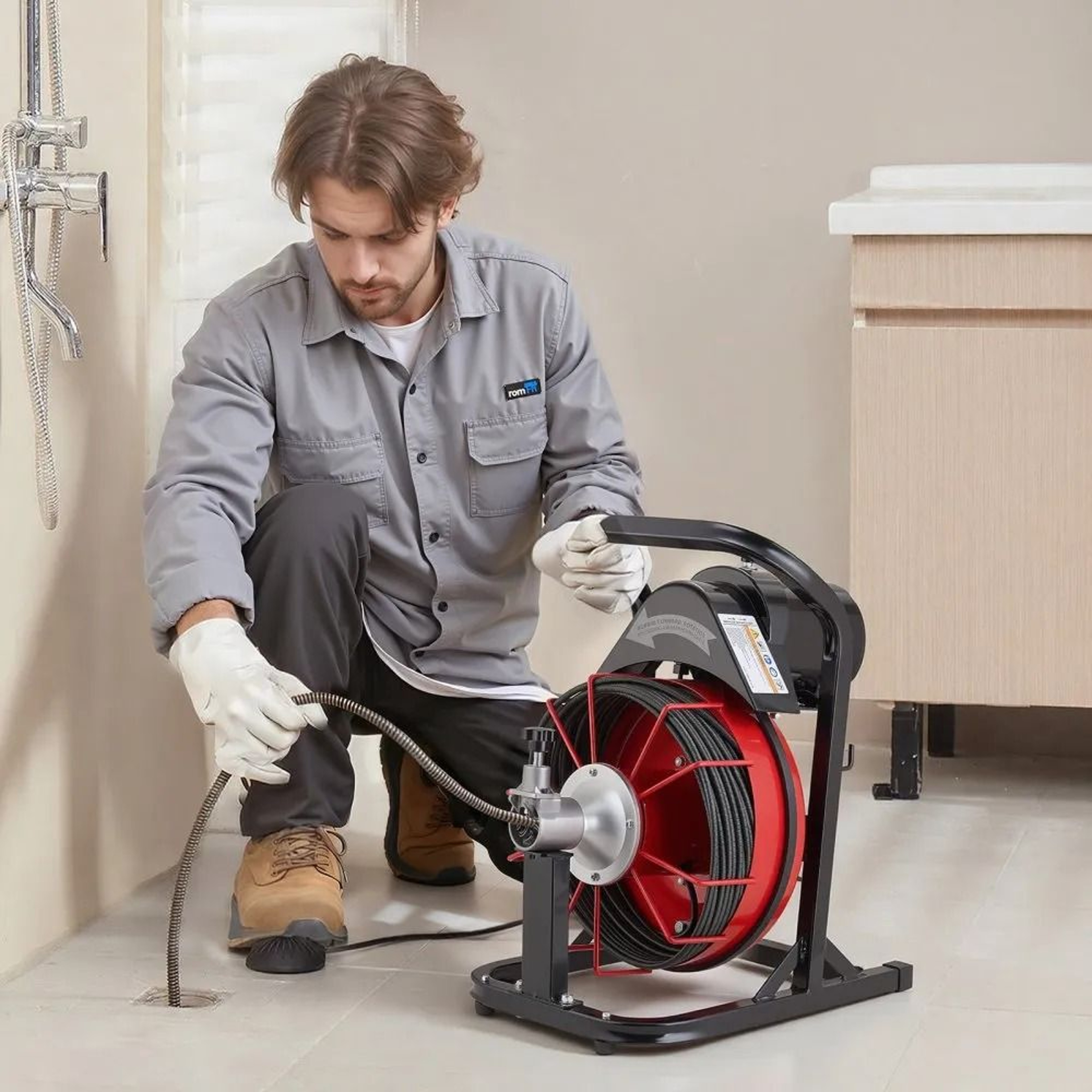 Drain Cleaner Machine 50FT Auto Feed Sewer Snake Auger With 4 Cutters For 2 To 4 Inch Pipes 6