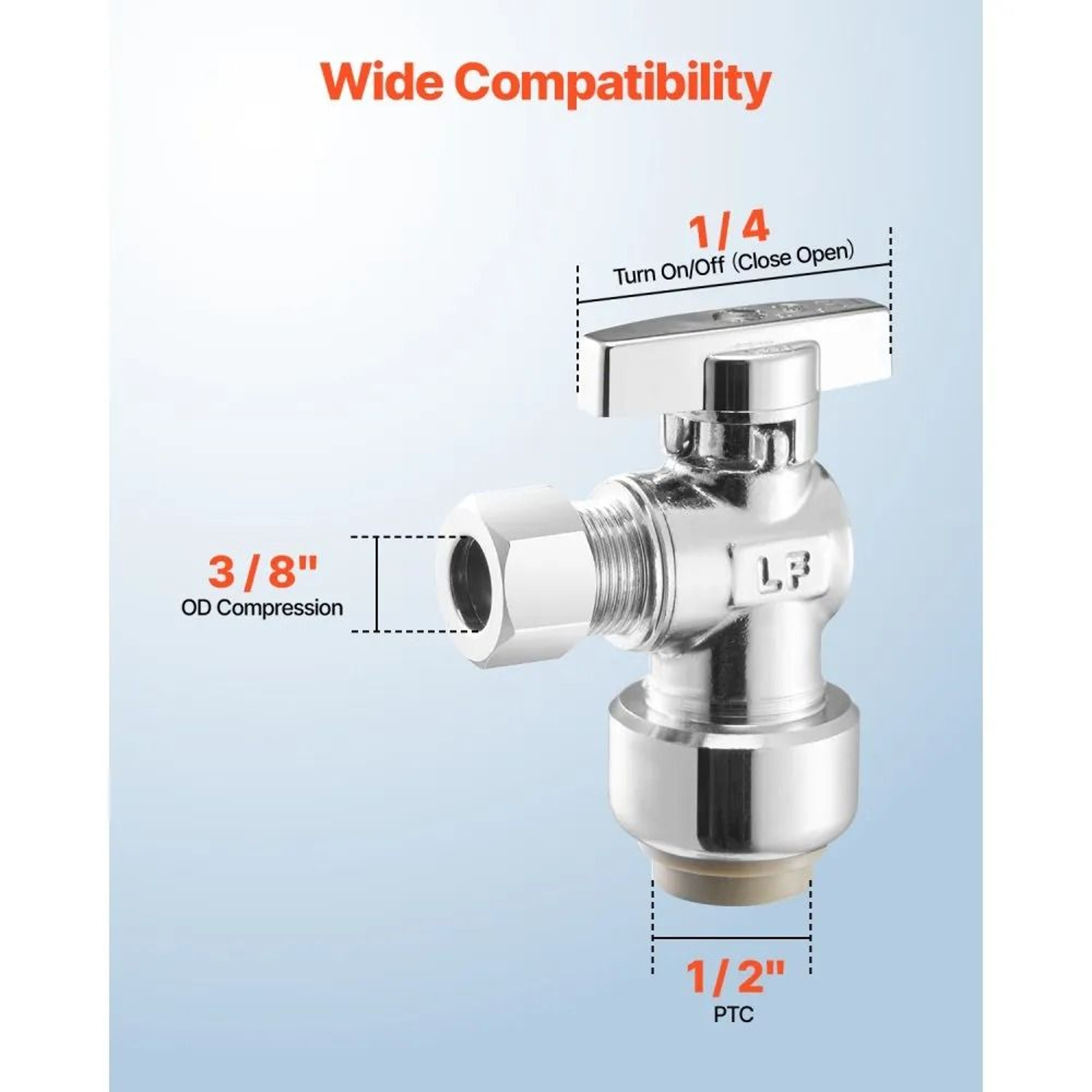 10 Pack Push To Connect Angle Stop Valve 12 PTC X 38 Compression Water Shut Off Valve 5
