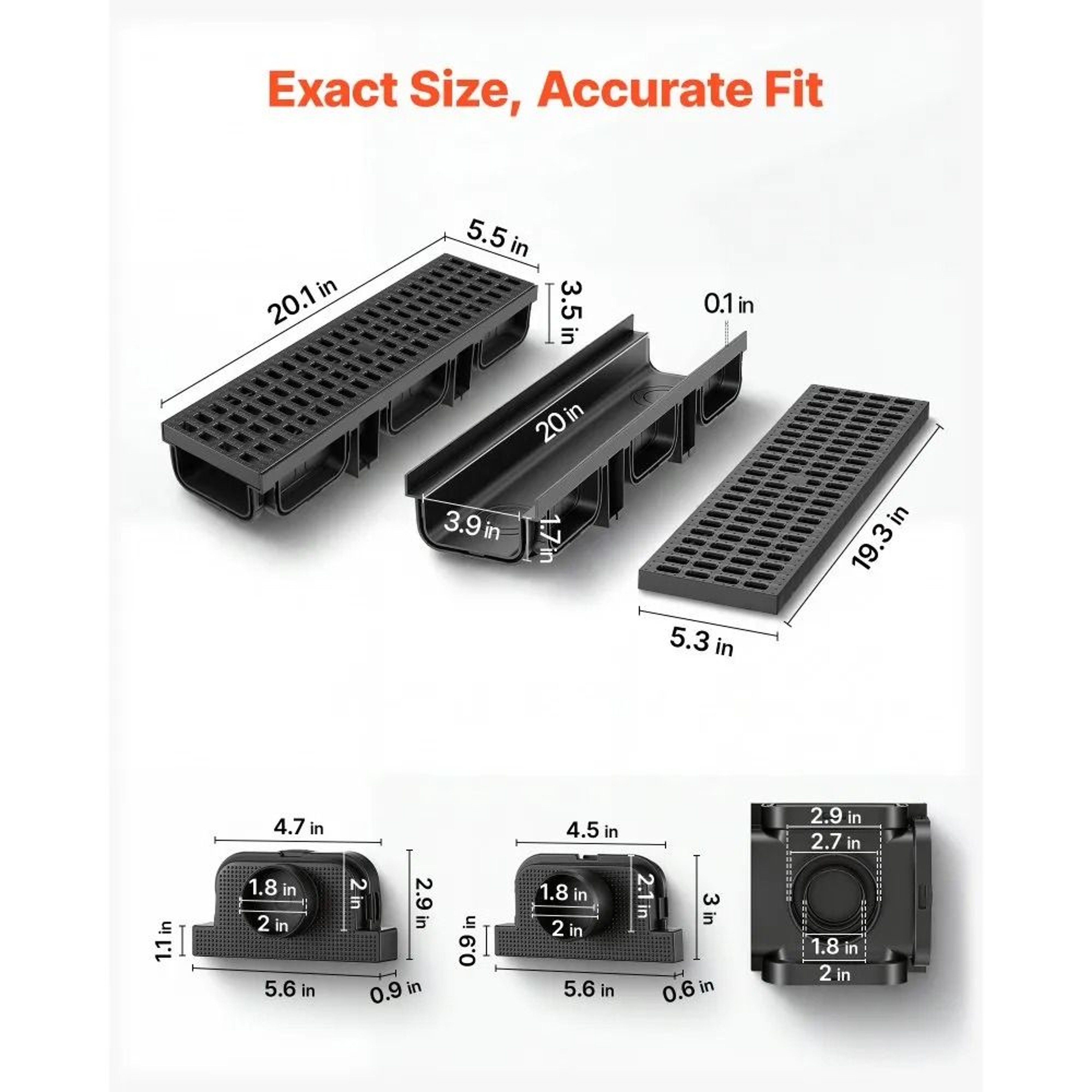 Trench Drain 6 Pack 201 Inch HDPE Linear Channel Drain With Grates For Driveway Patio Pool And Gard 4
