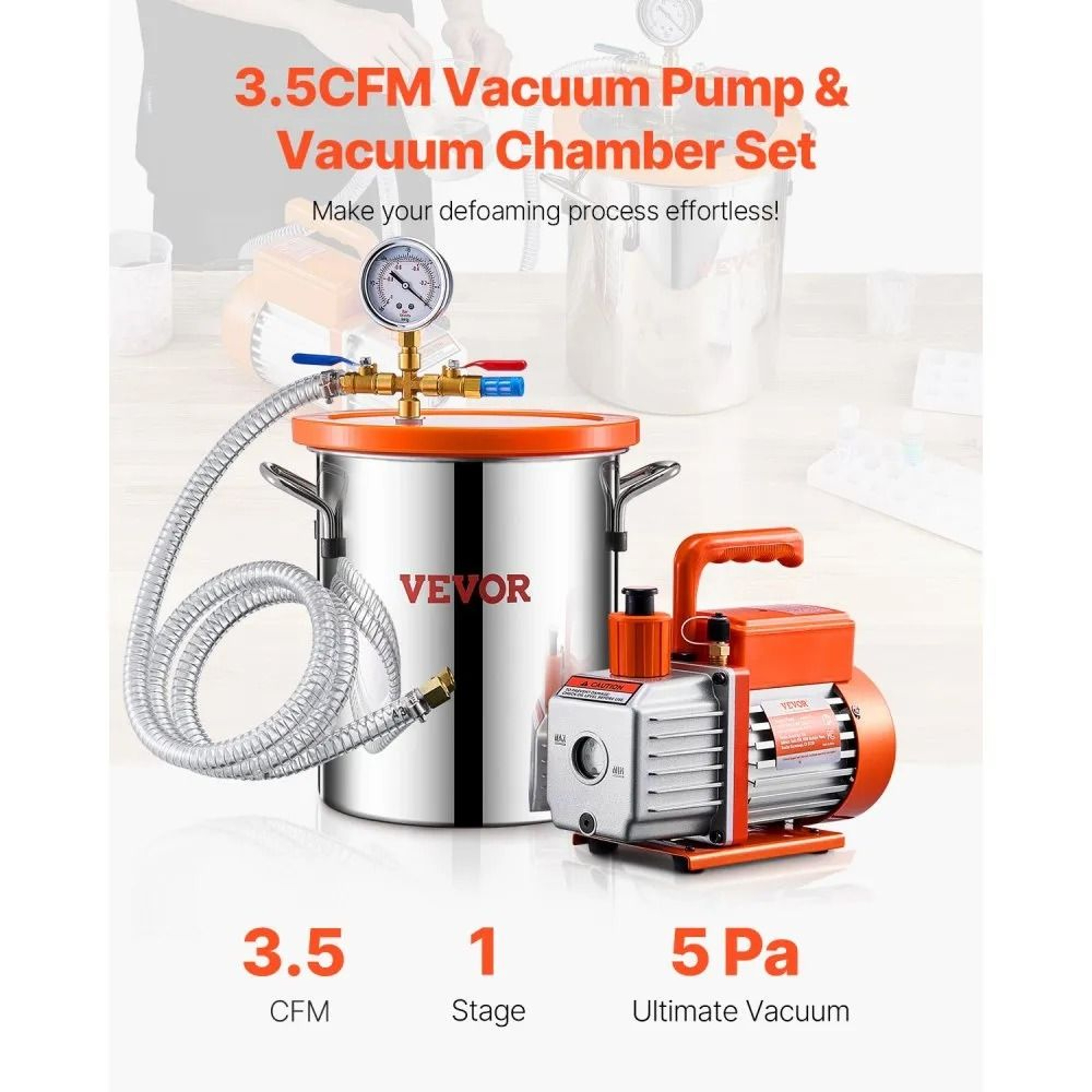3 Gallon Vacuum Chamber Kit With 35 CFM Pump For Resin Degassing And Silicone Bubble Removal 6