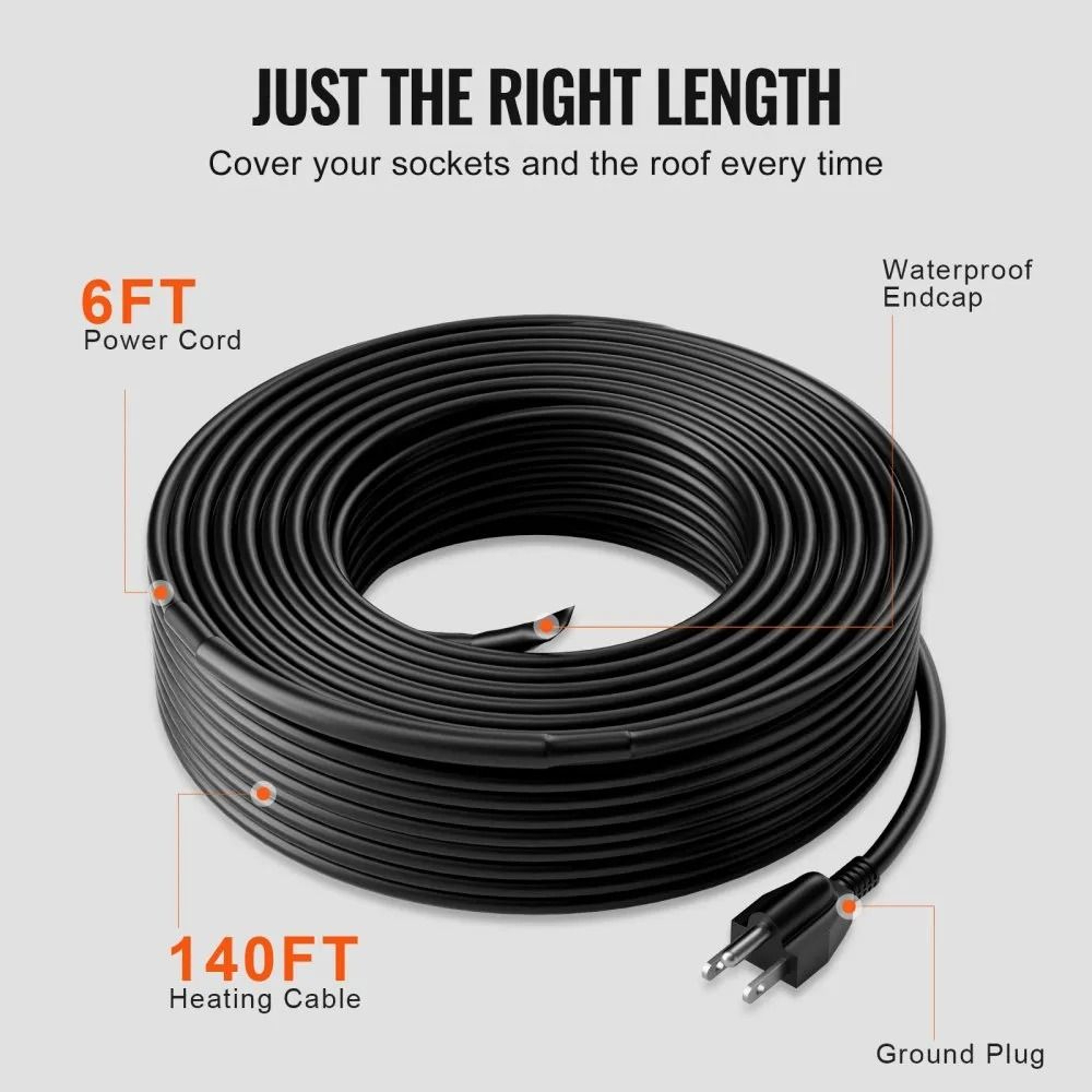 Self Regulating Pipe Heating Cable 140FT Roof Heat Tape For Pipe Freeze Protection 4