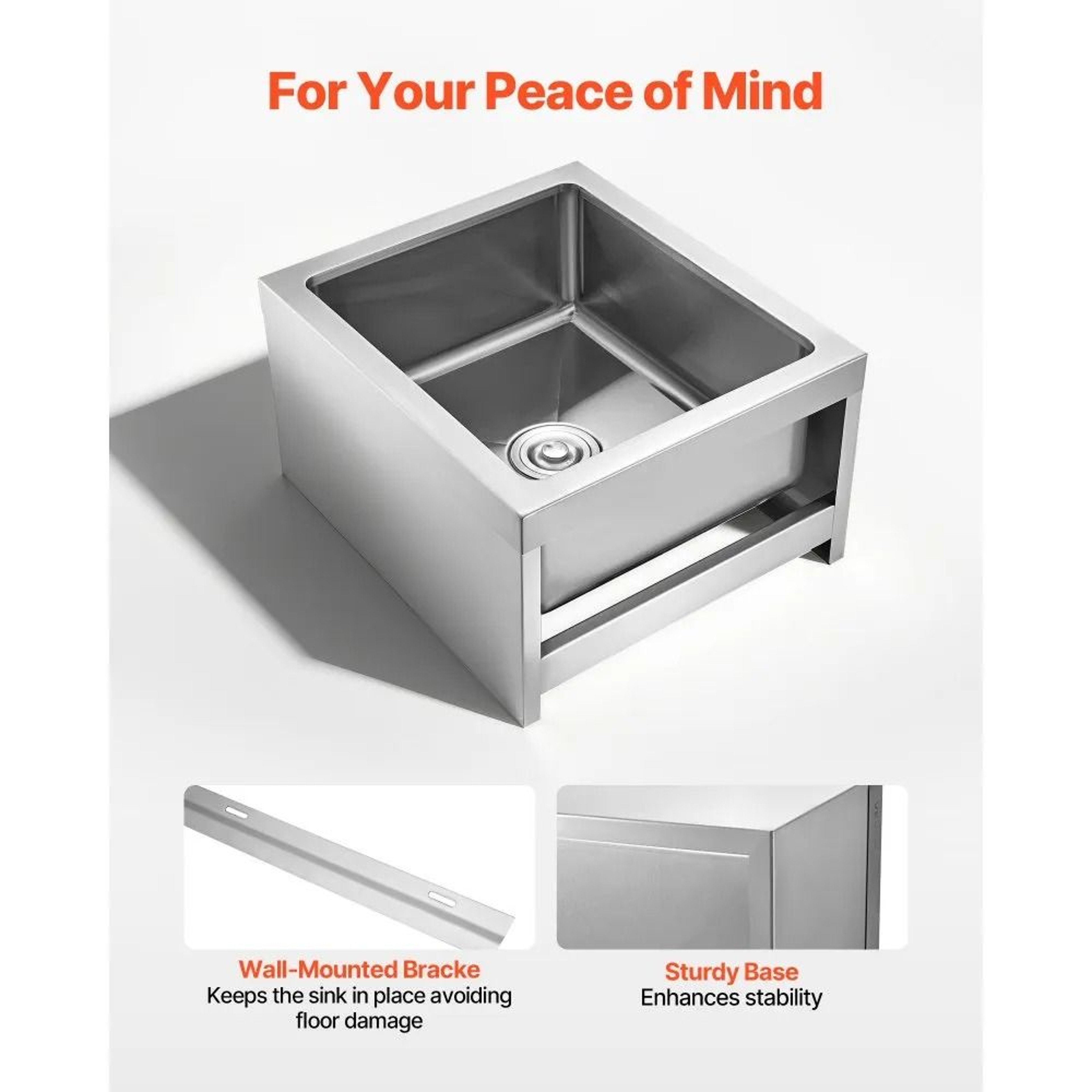 Stainless Steel Mop Sink 22x19x12 Inch Wall Mounted Utility Sink With 3 In 1 Drain Filter 5