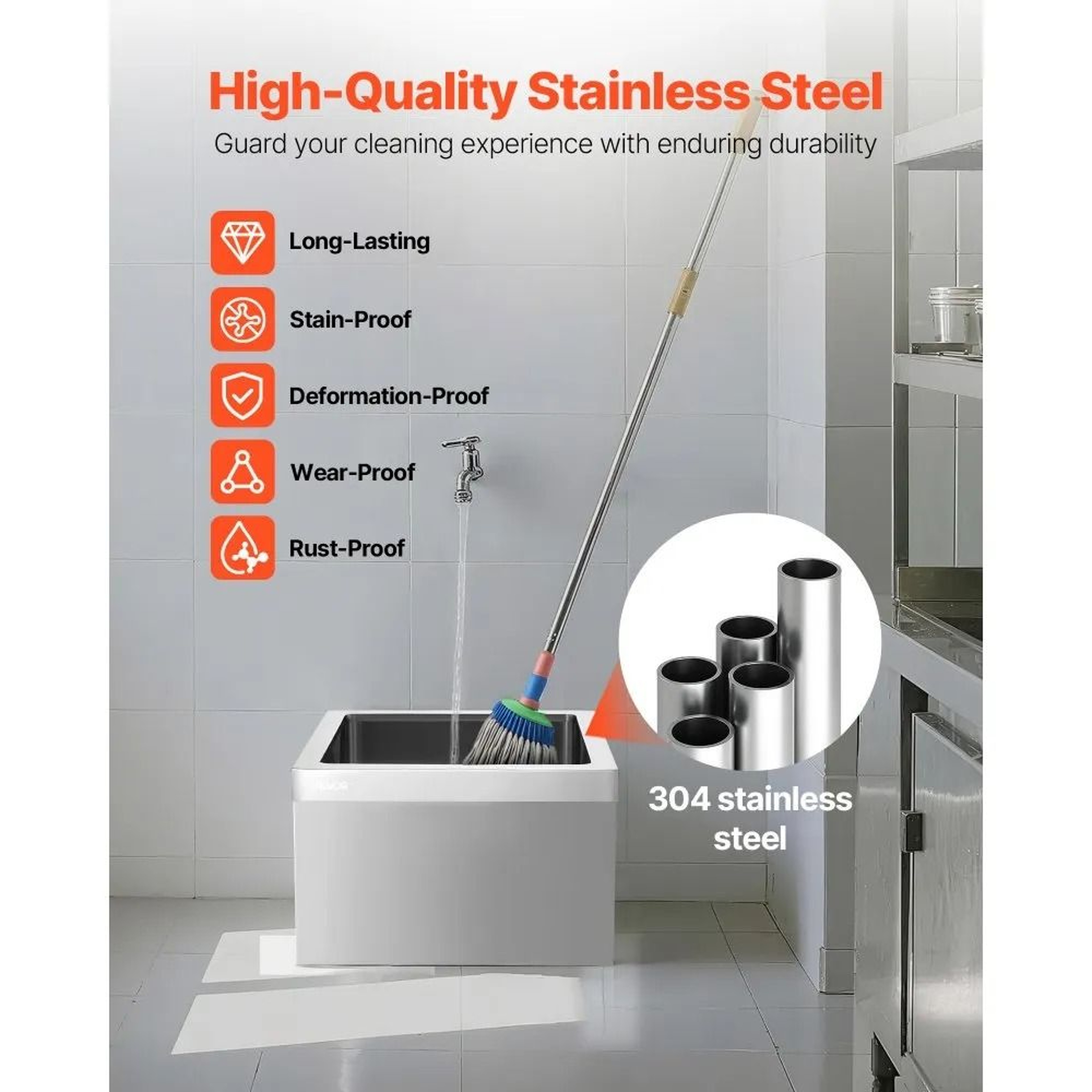 Stainless Steel Mop Sink 22x19x12 Inch Wall Mounted Utility Sink With 3 In 1 Drain Filter 2