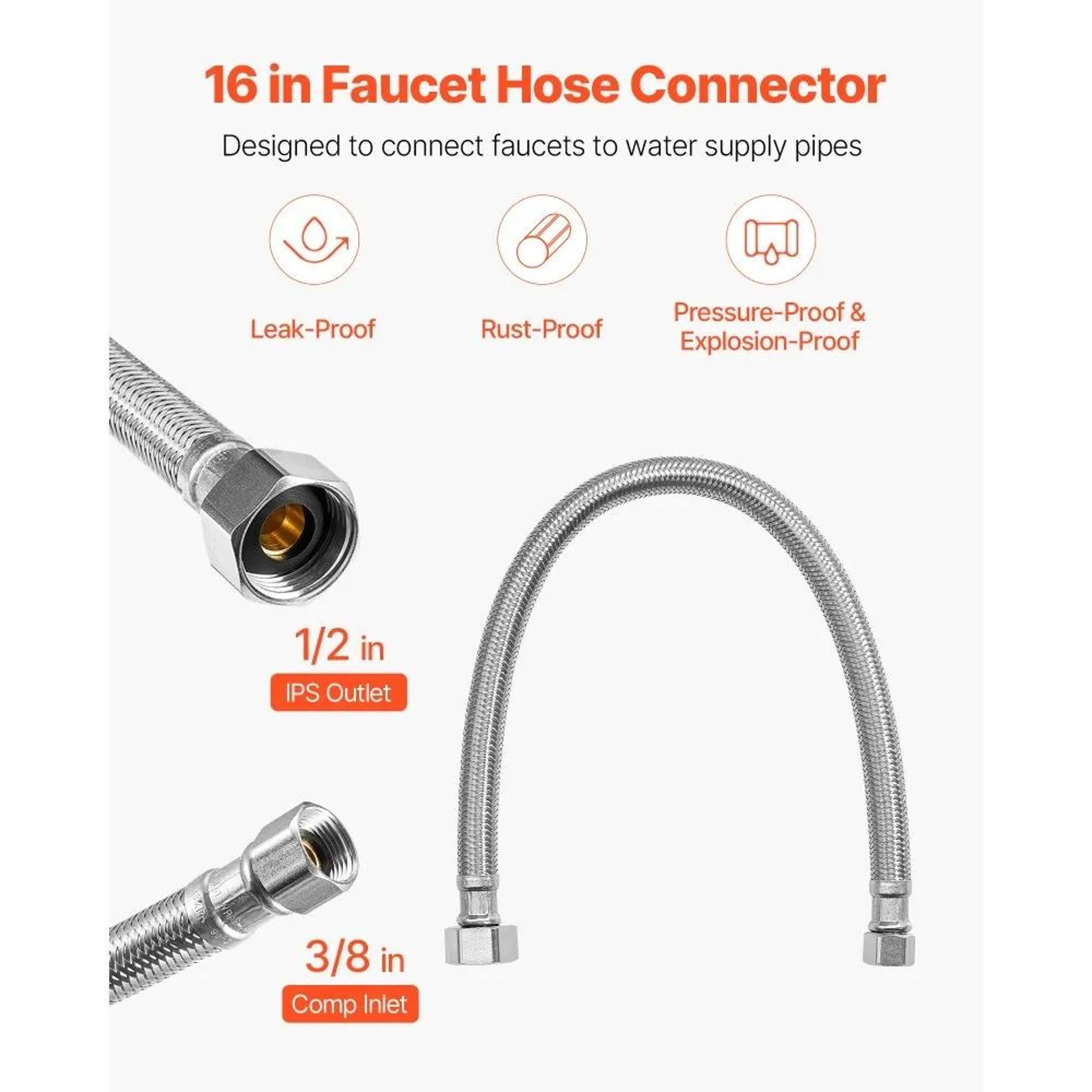 16 Inch Braided Stainless Steel Faucet Supply Line Connector 10 Pack 4