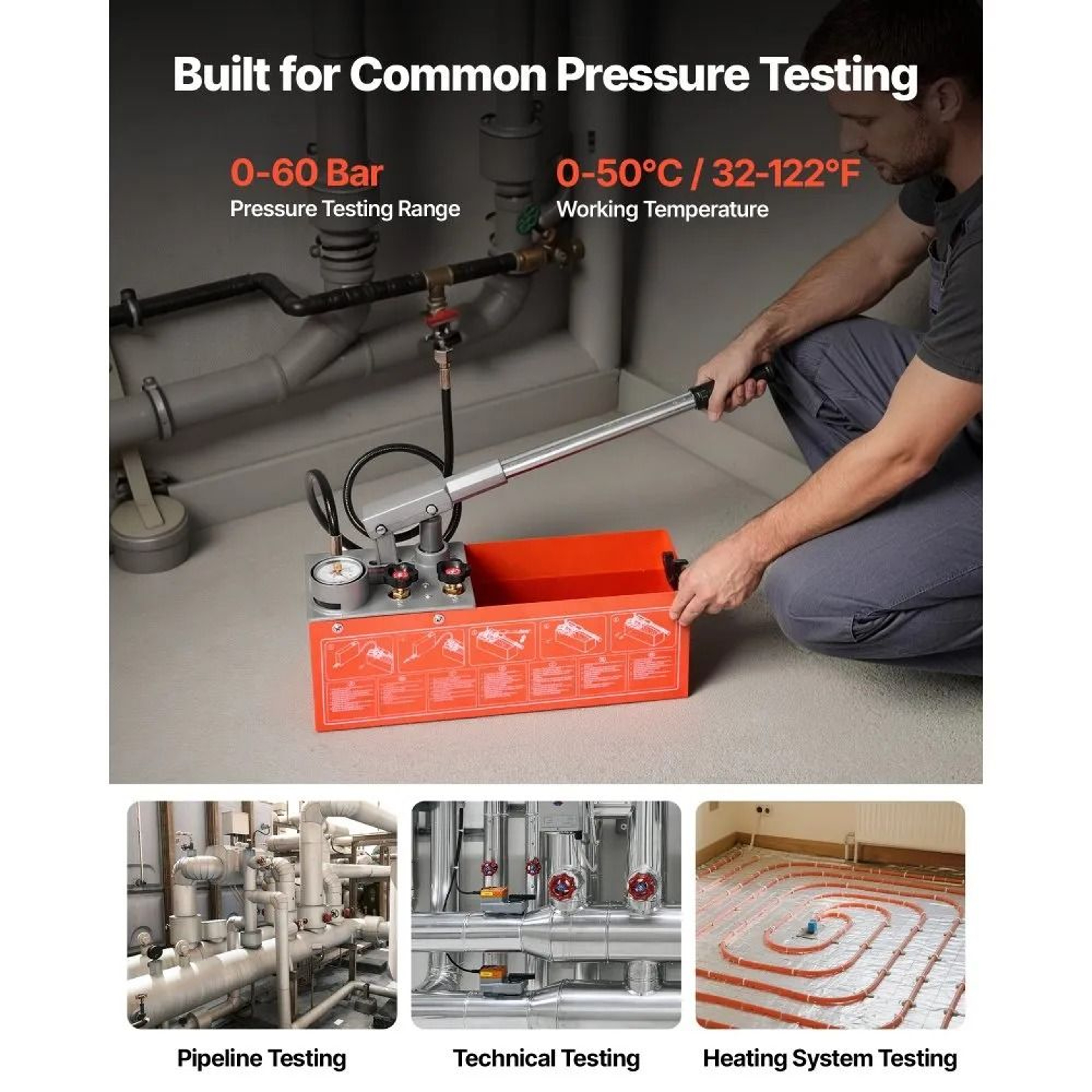 Hydrostatic Test Pump 60 Bar Manual Water Pressure Tester Kit 2