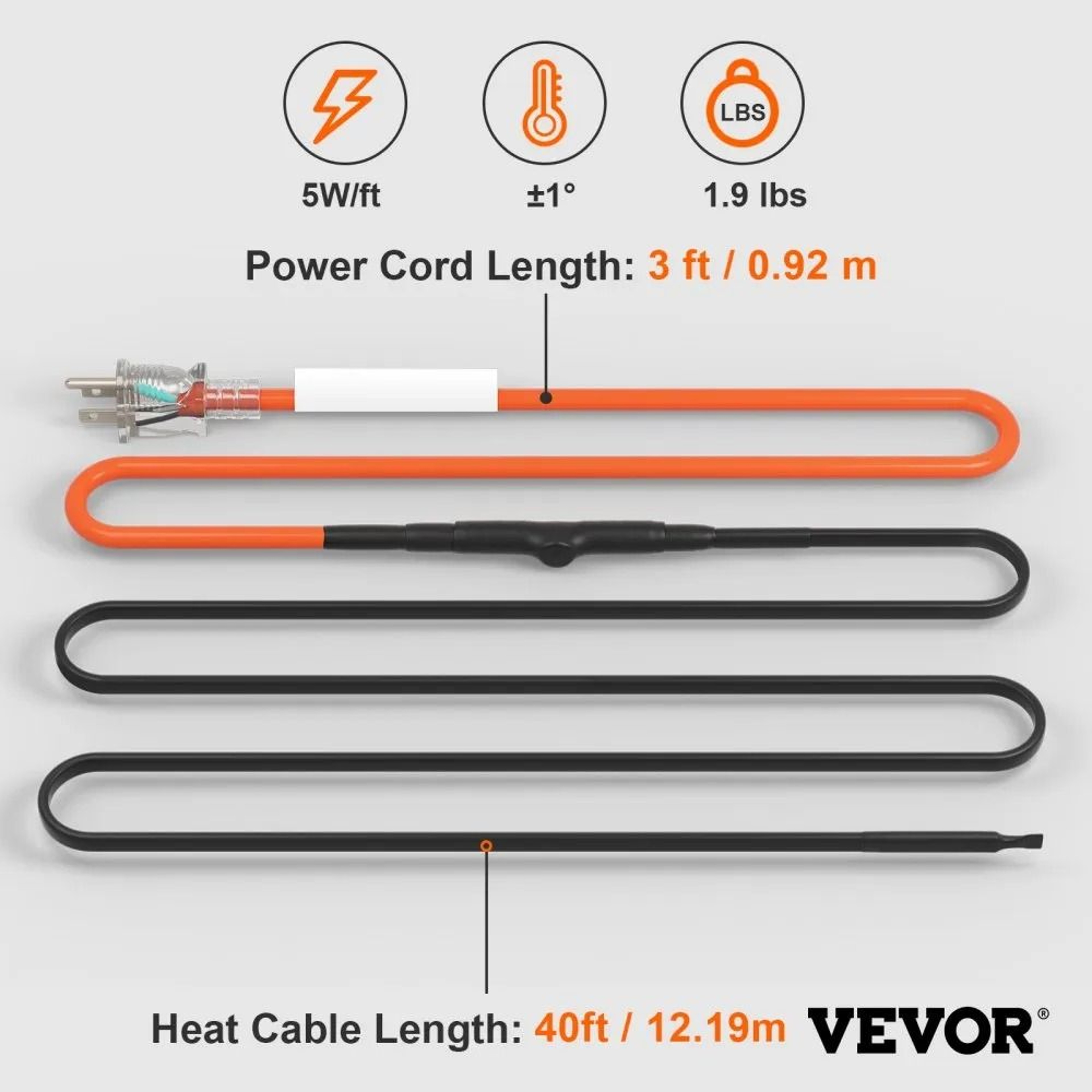 40FT Self Regulating Pipe Heating Cable With Thermostat Freeze Protection Heat Tape 3
