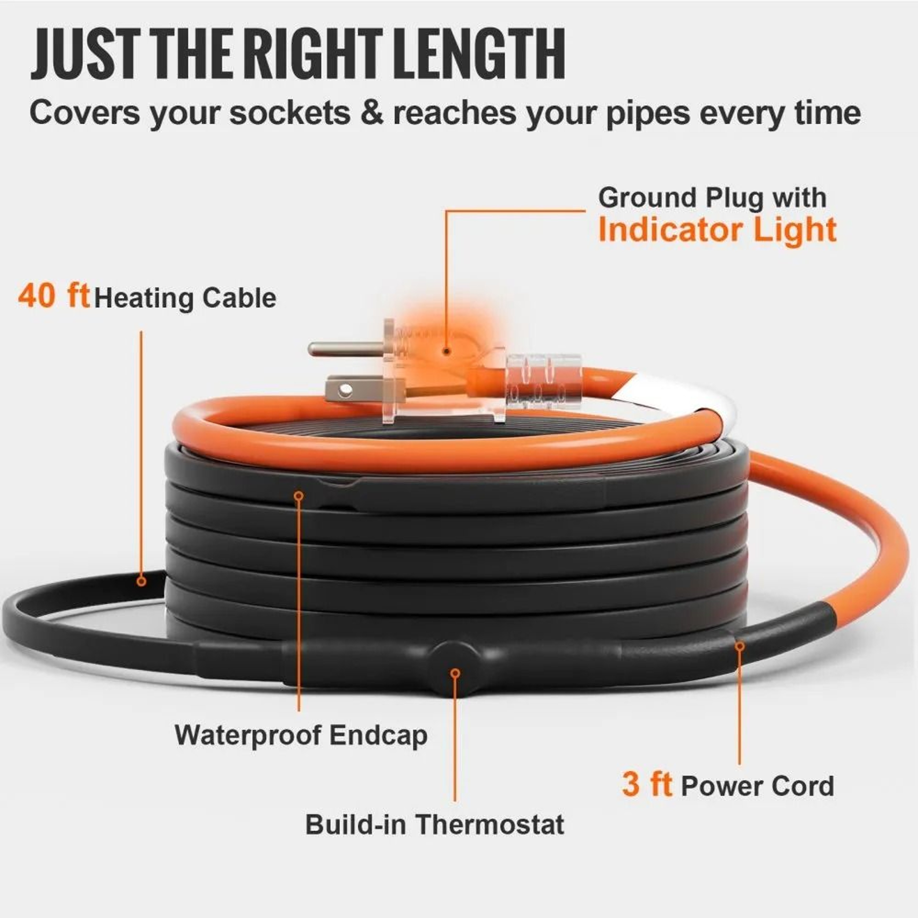 40FT Self Regulating Pipe Heating Cable With Thermostat Freeze Protection Heat Tape 5