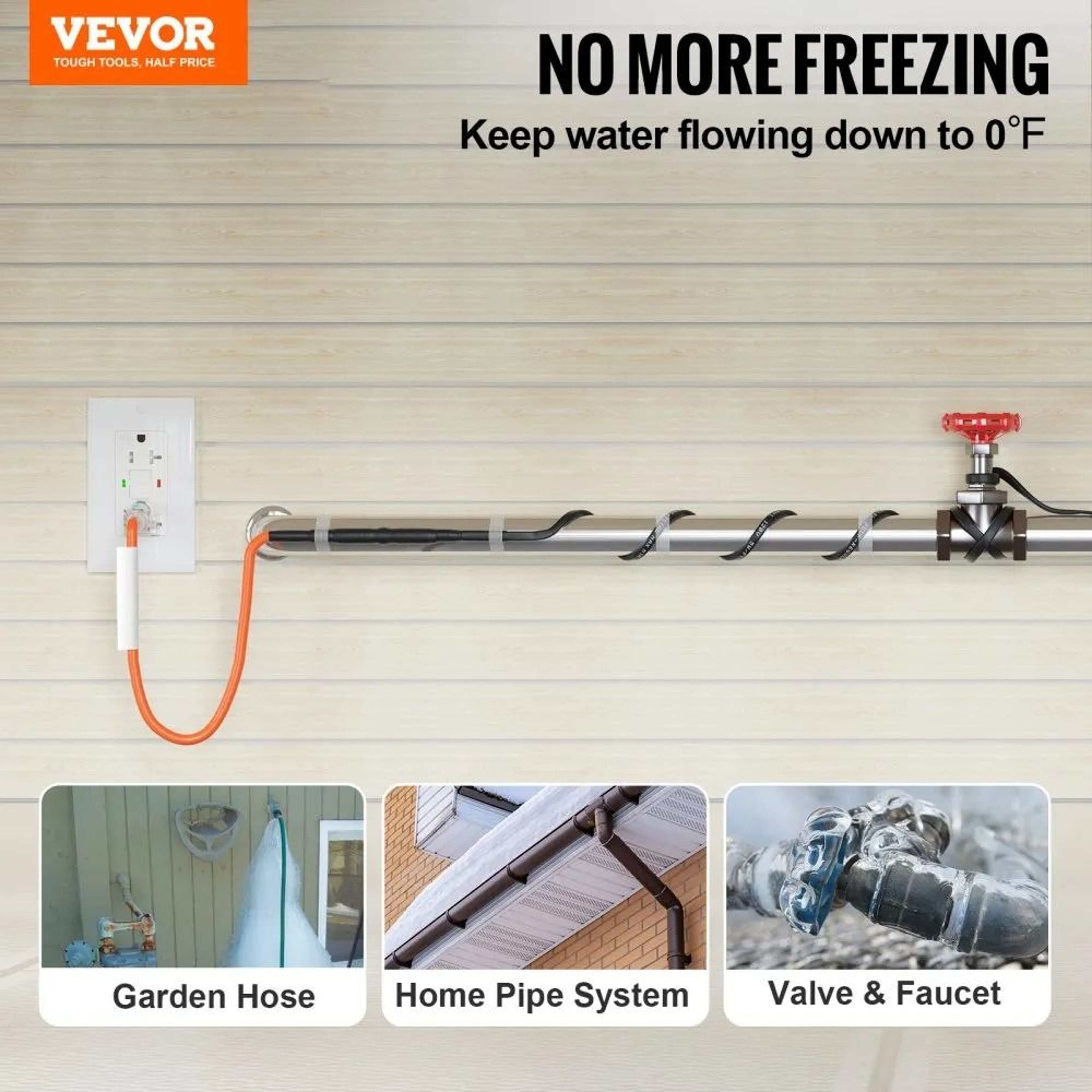 40FT Self Regulating Pipe Heating Cable With Thermostat Freeze Protection Heat Tape 2