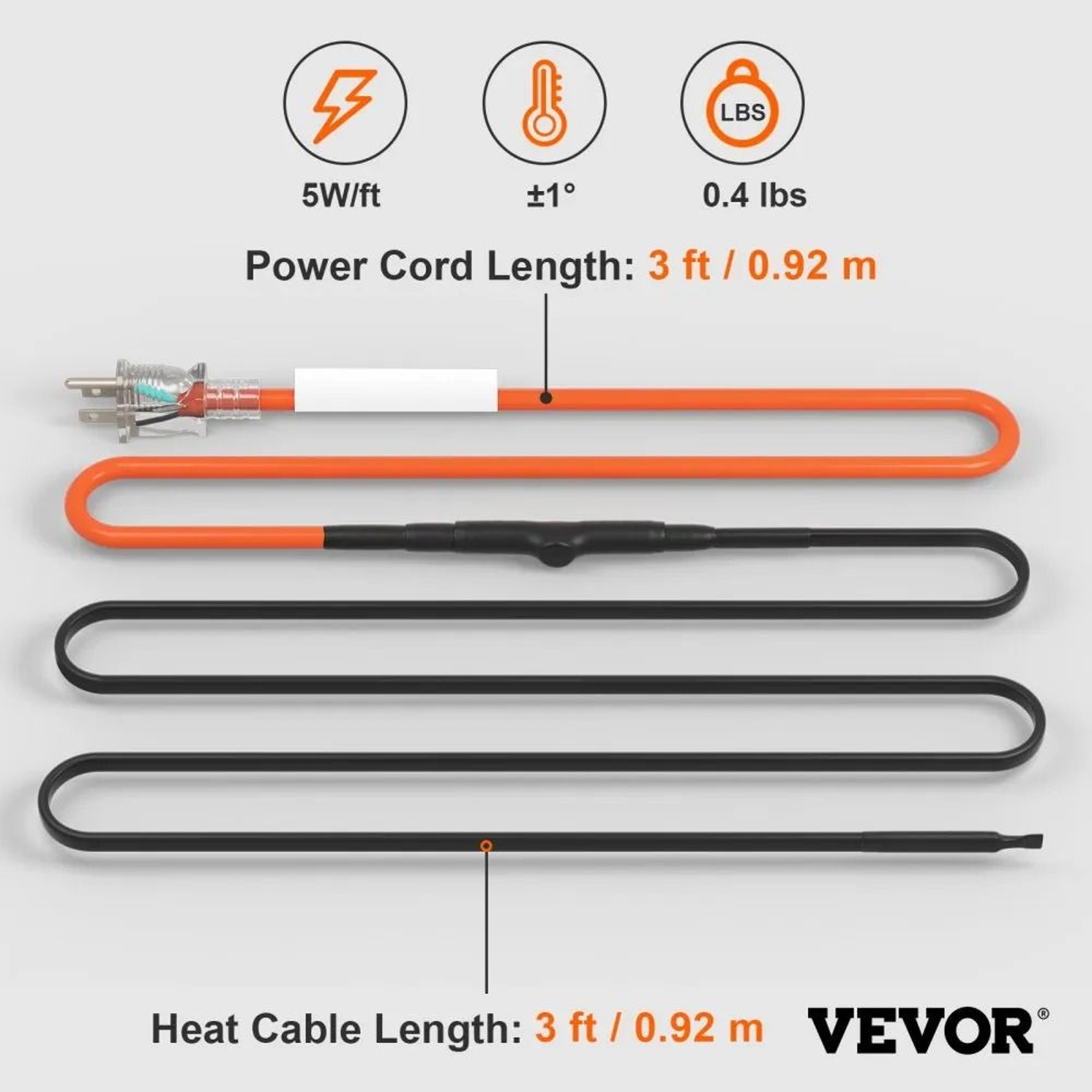Self Regulating Pipe Heating Cable 3FT With Thermostat Freeze Protection 2