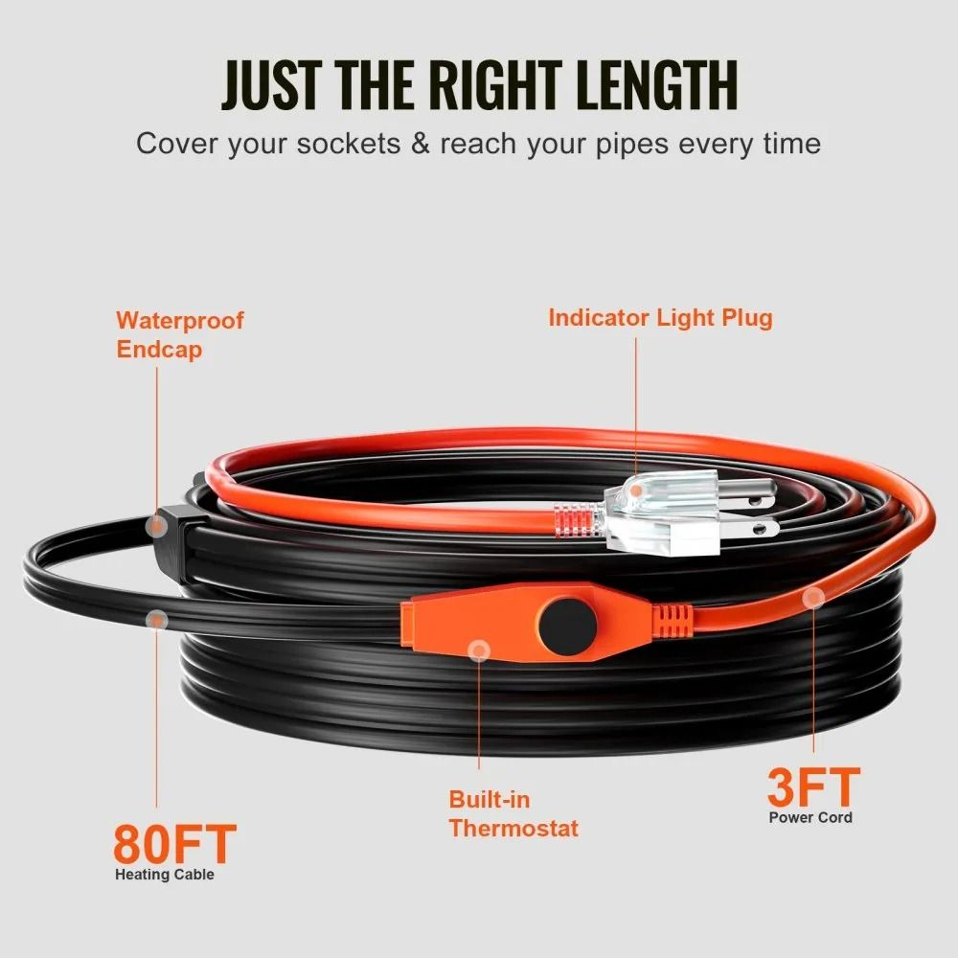 80FT Pipe Heating Cable With Thermostat 7WFT Heat Tape For Frozen Pipe Protection 4