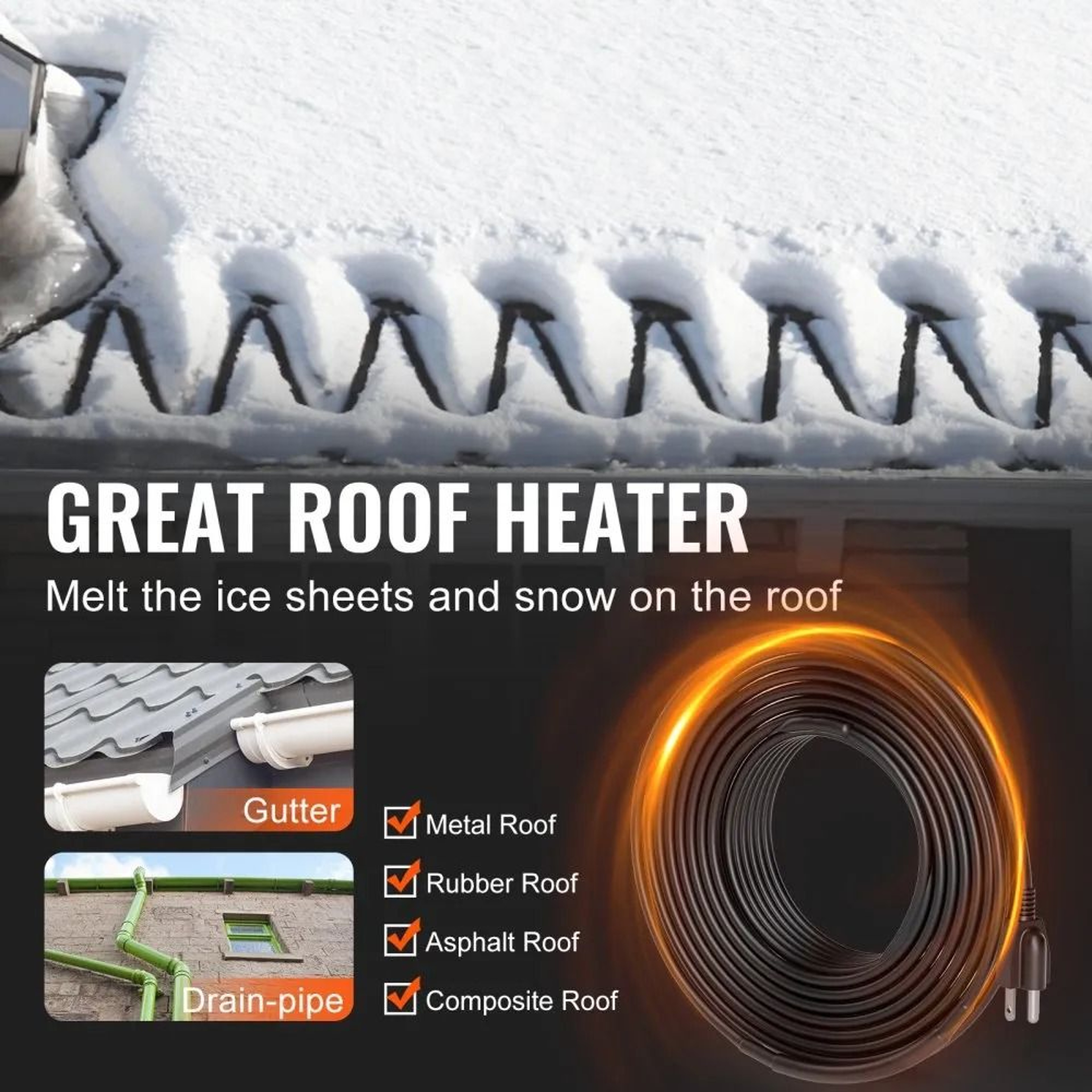 50FT Self Regulating Pipe Heating Cable Heat Tape For Freeze Protection 6