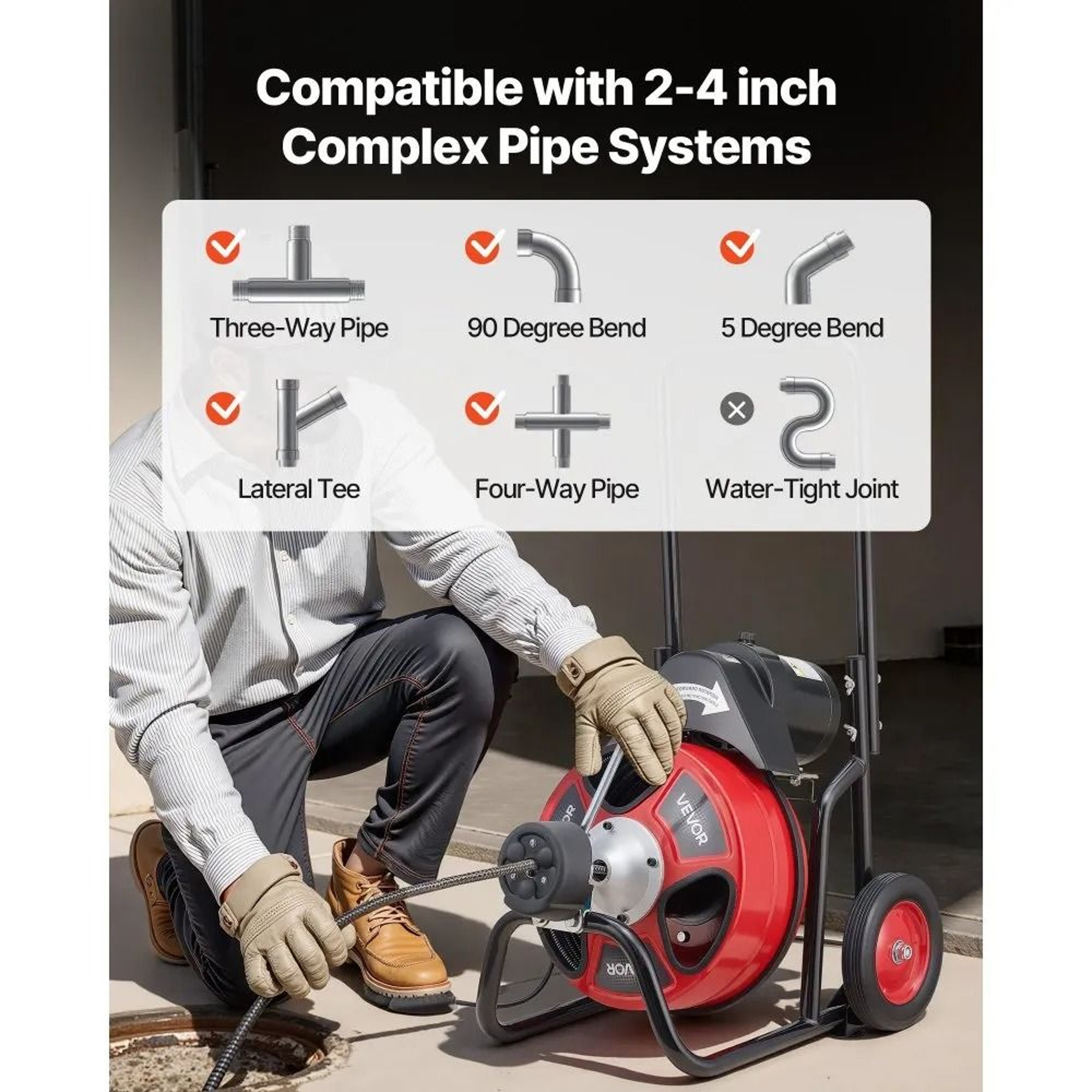 Drain Cleaner Machine 50FT Auto Feed Sewer Snake Auger With 4 Cutters 2