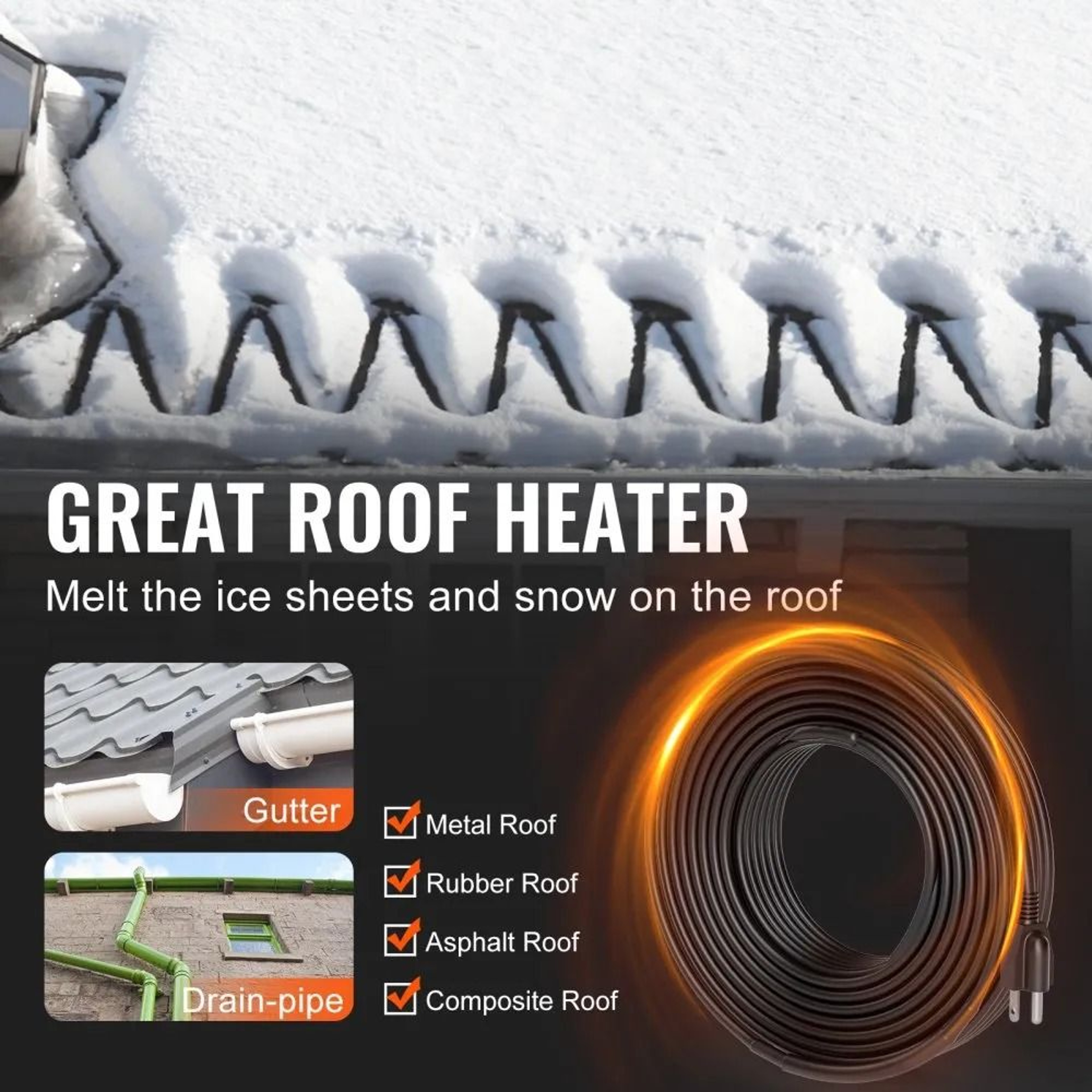 Self Regulating Pipe Heating Cable 100FT Heat Tape For Freeze Protection And Roof Deicing 5