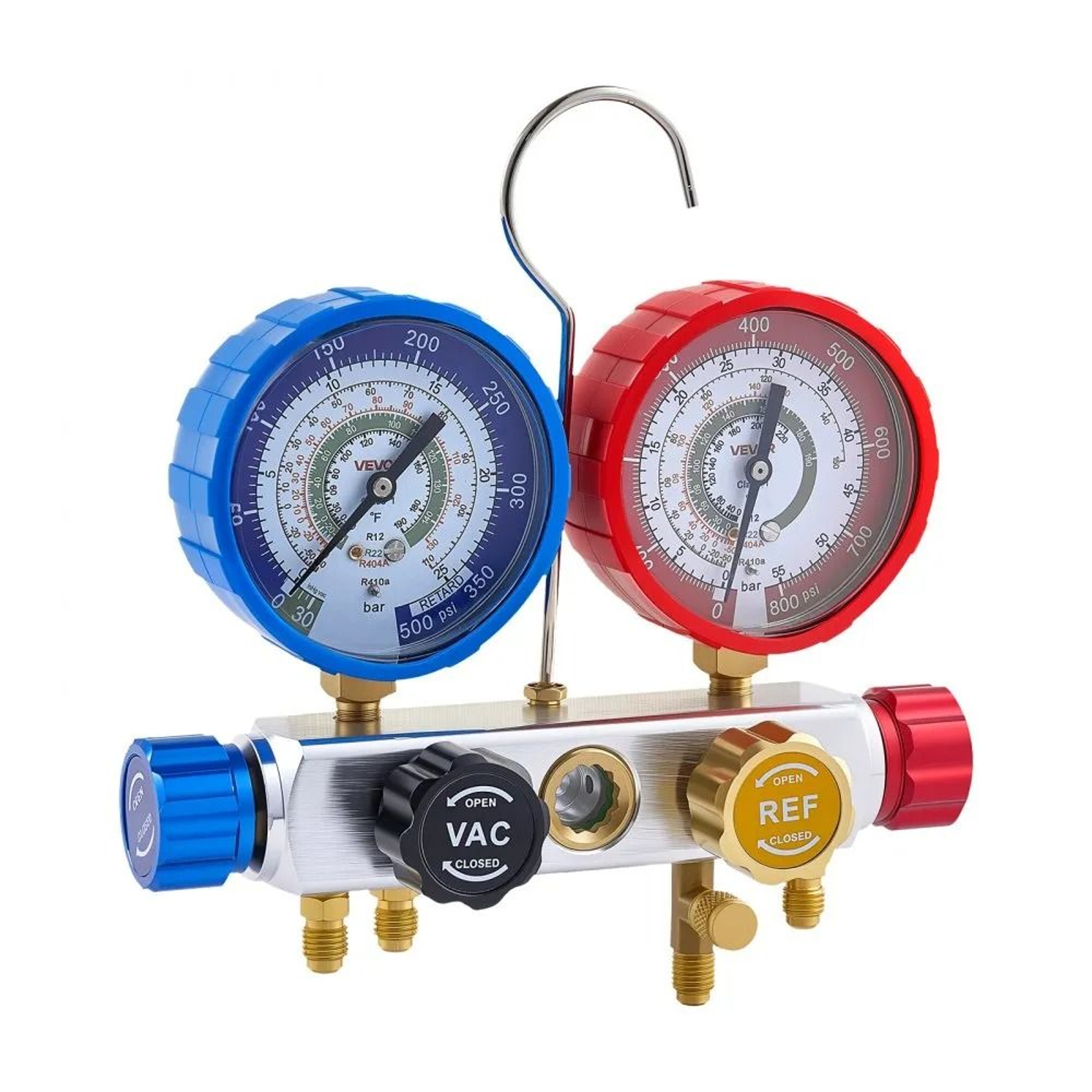 4 Way AC Manifold Gauge Set For R22 R404A R410A R12 Refrigerants With 5 Ft Hoses 7