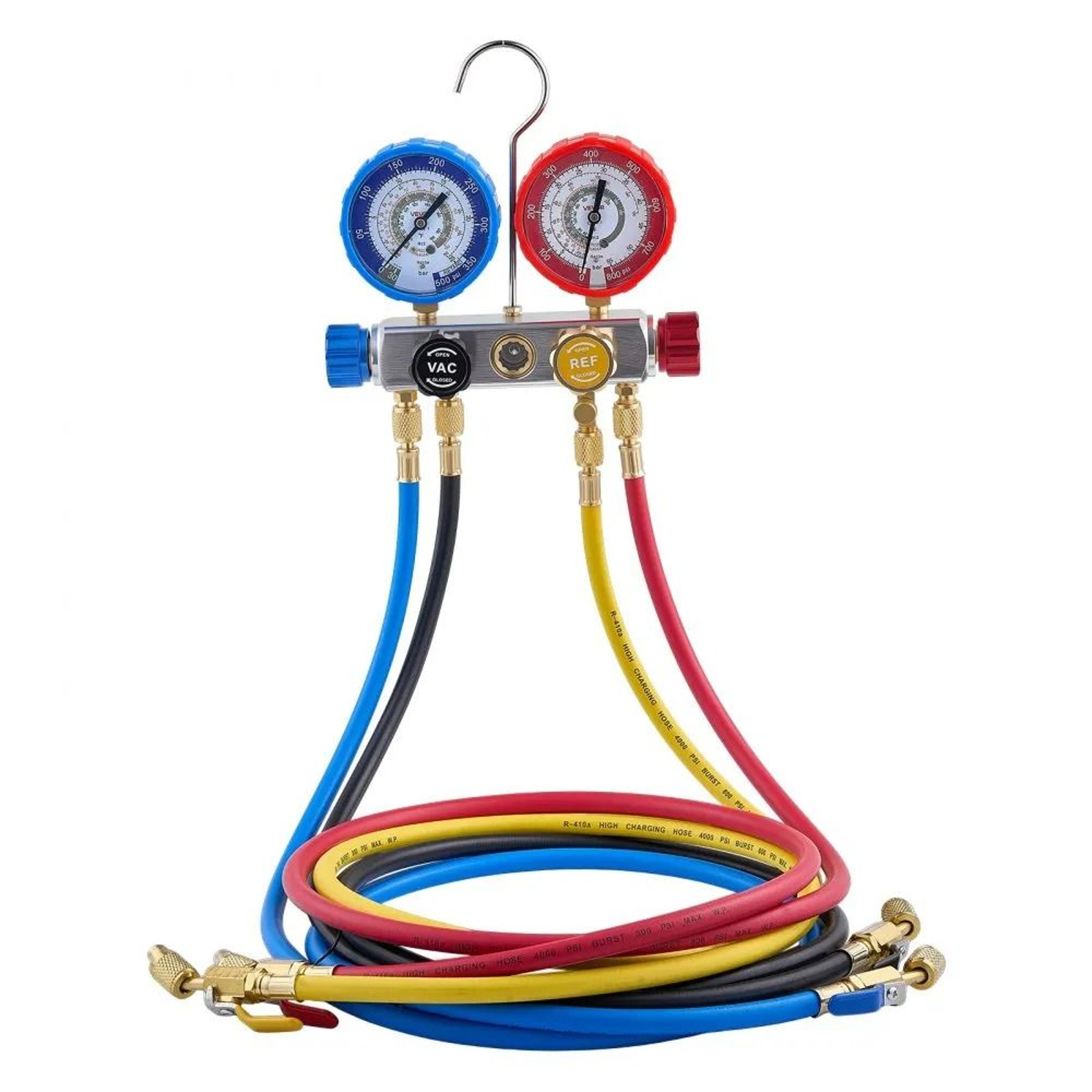 4 Way AC Manifold Gauge Set For R22 R404A R410A R12 Refrigerants With 5 Ft Hoses 0