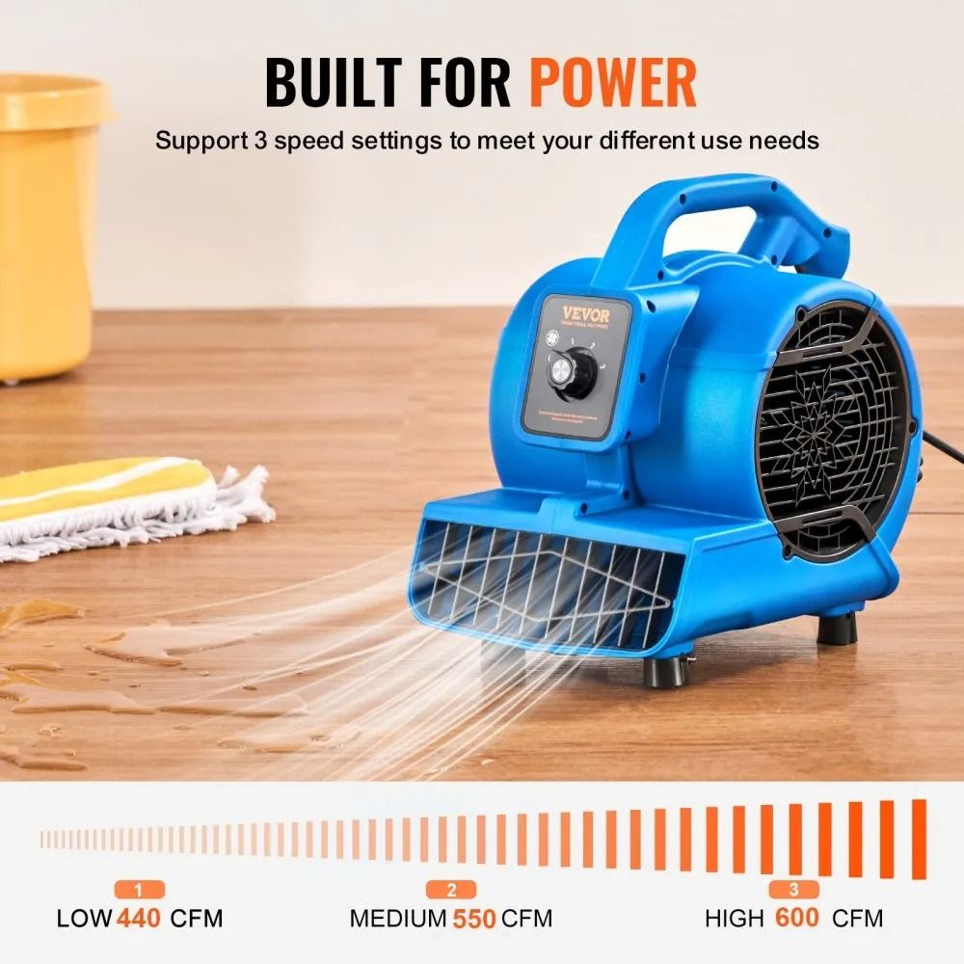 600 CFM Air Mover Floor Blower And Carpet Dryer Fan With 3 Speeds And 4 Angles 5