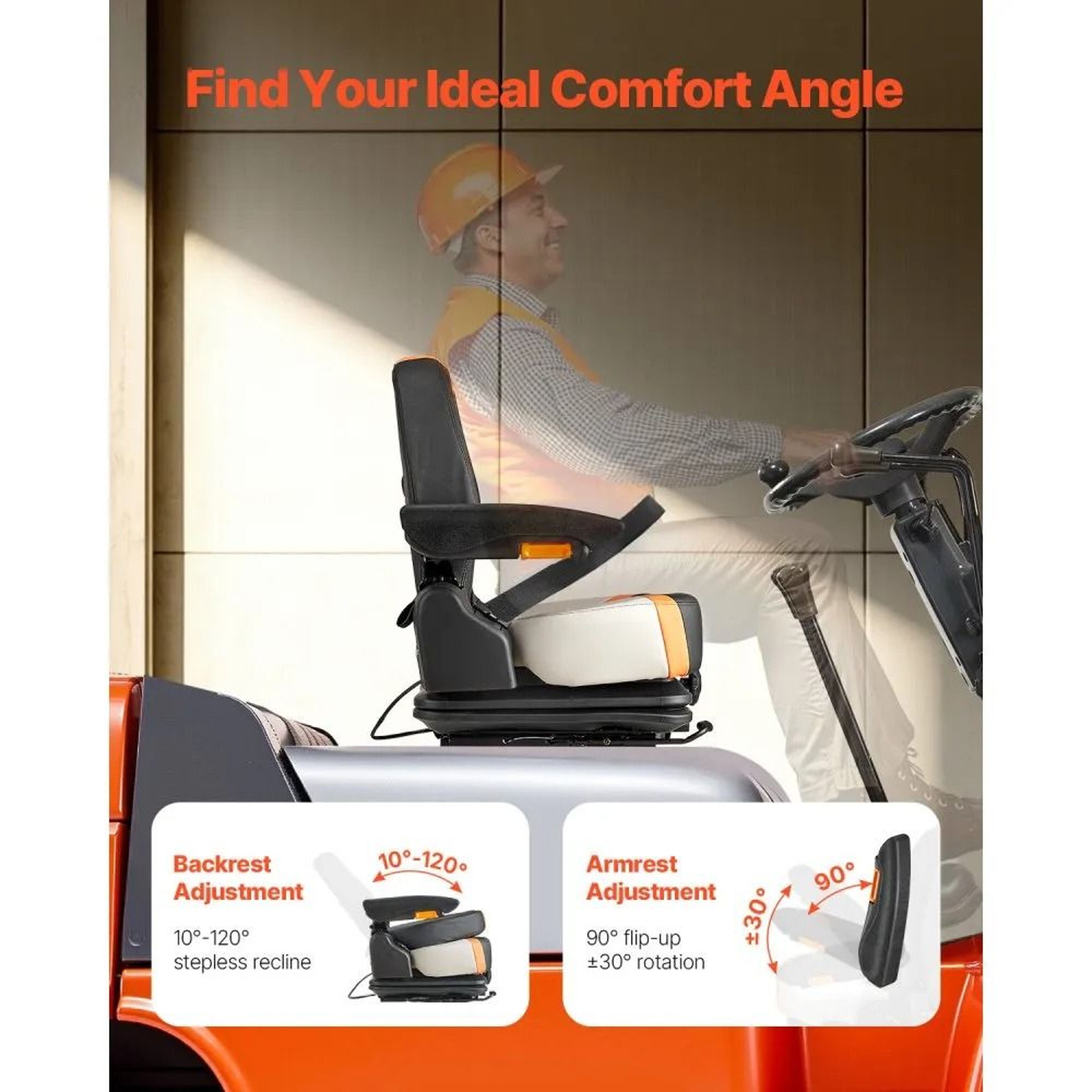 Universal Forklift Seat With Tractor Suspension Seat Adjustable Backrest Armrests And Safety Belt 3