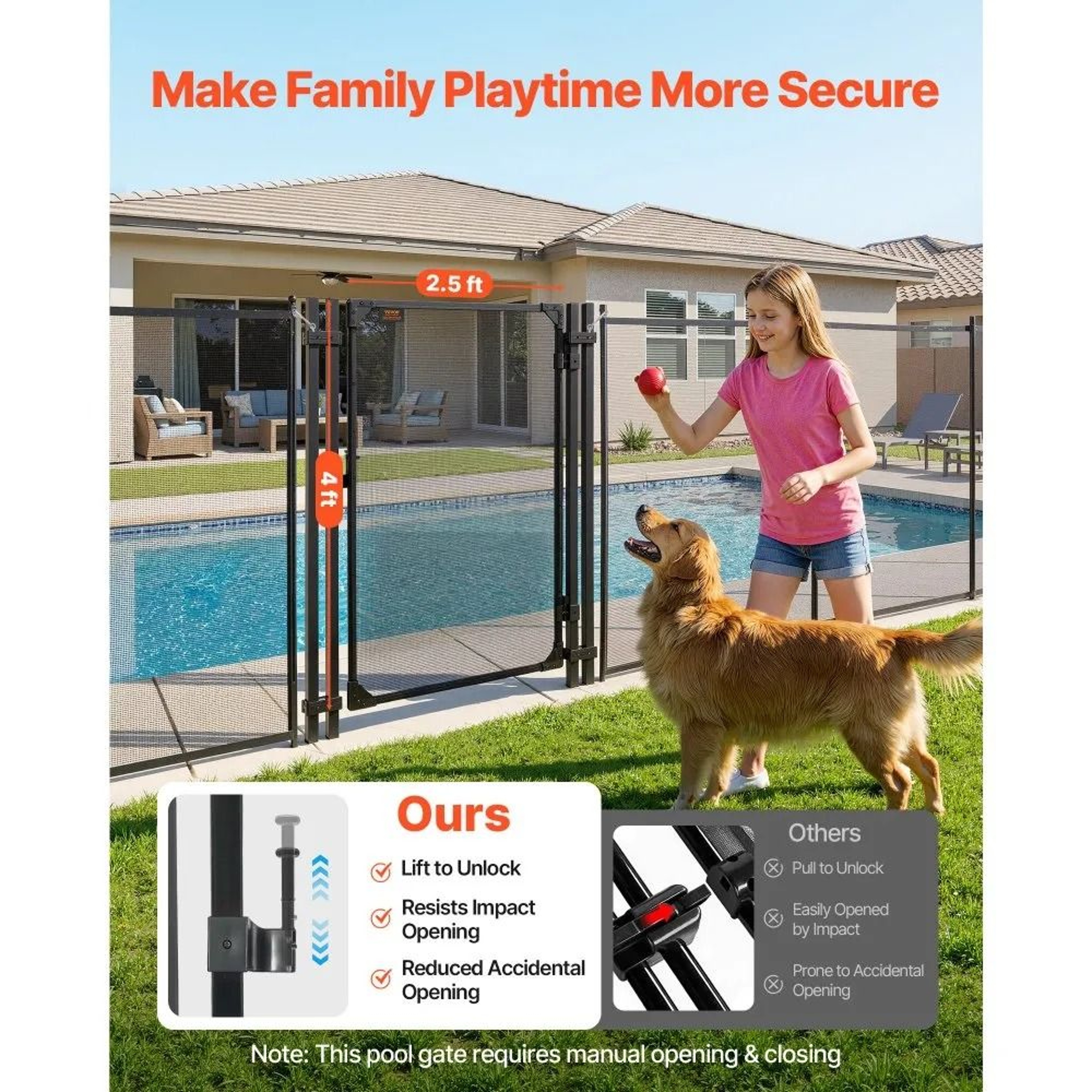 4 X 25 Ft Pool Fence Gate With Heavy Duty Mesh And Metal Latch 1