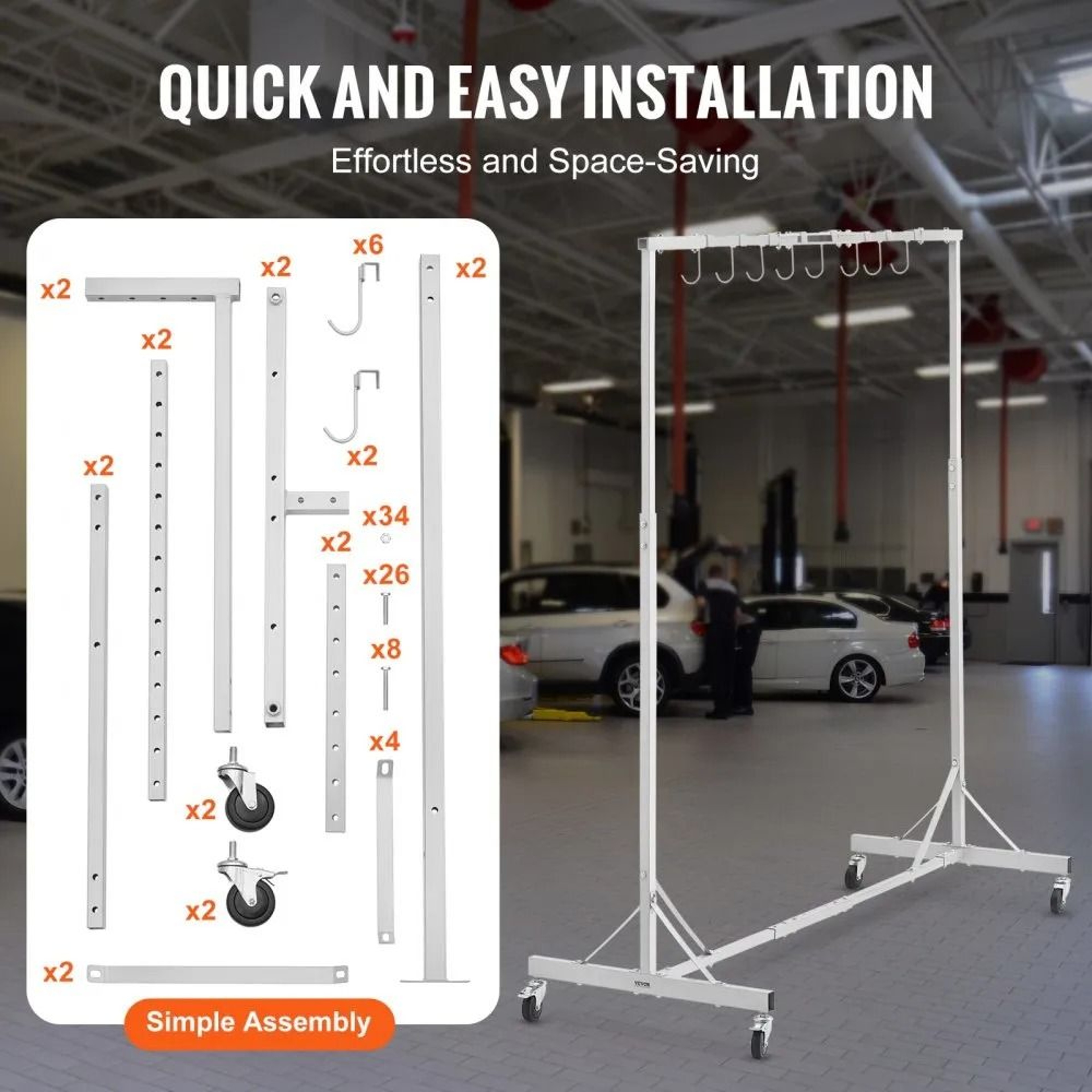 Adjustable Automotive Paint Rack Stand With 8 Hooks And Wheels 2
