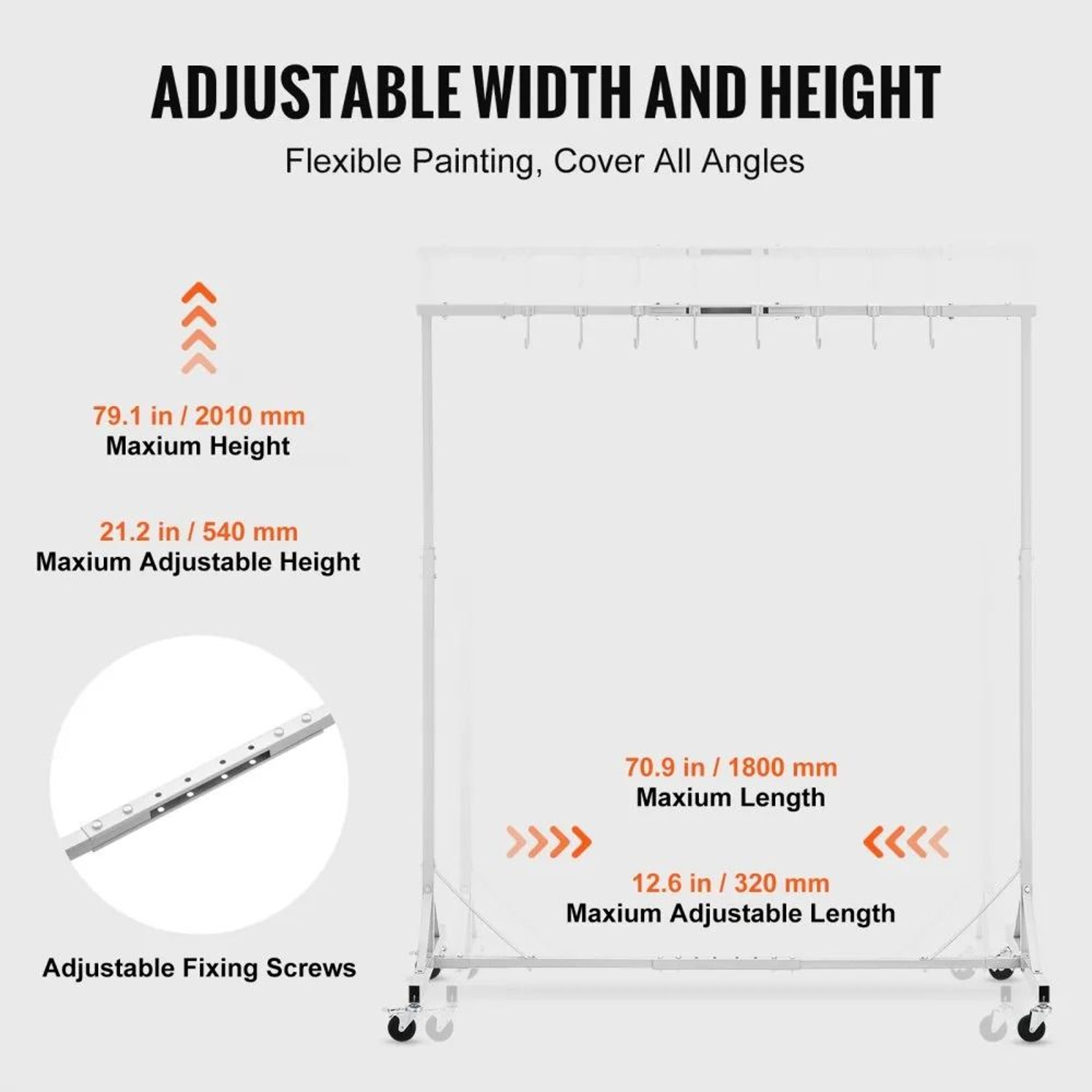 Adjustable Automotive Paint Rack Stand With 8 Hooks And Wheels 5