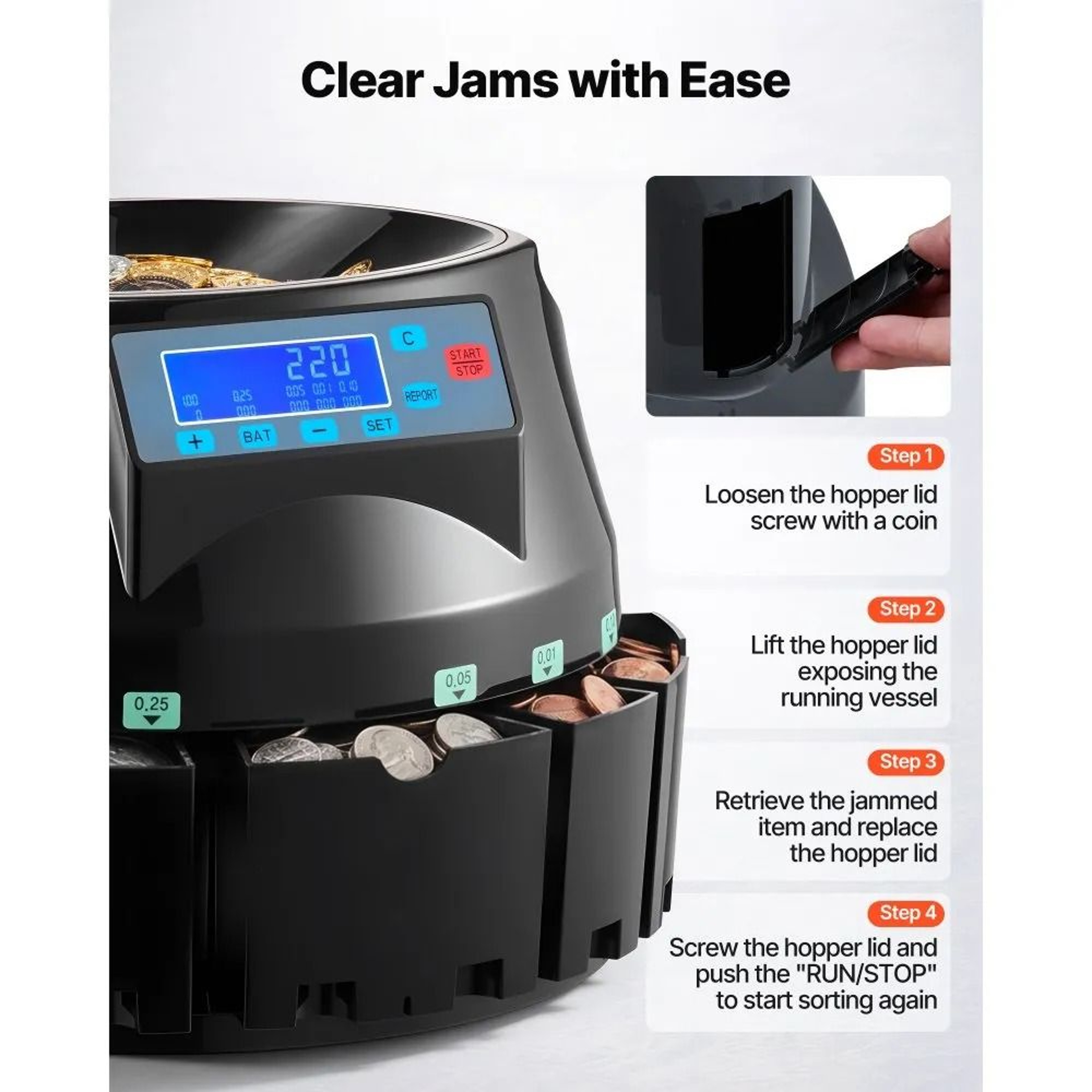 Coin Sorter Machine With LCD Display 300 Coins Min Automatic Coin Counter 3