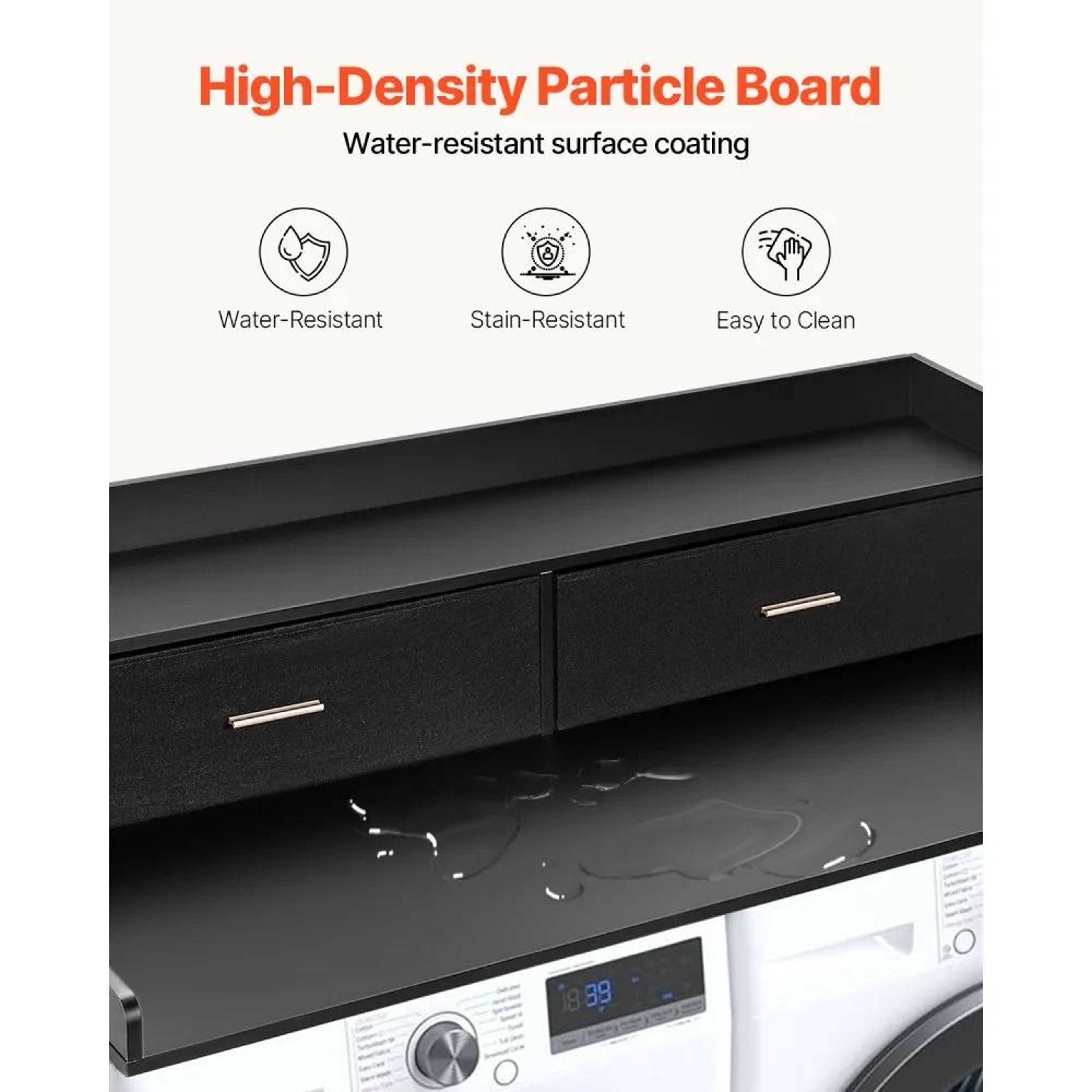 2 Drawer Washer Dryer Countertop With Shelf 54 Inch Wooden Laundry Topper For Storage 5