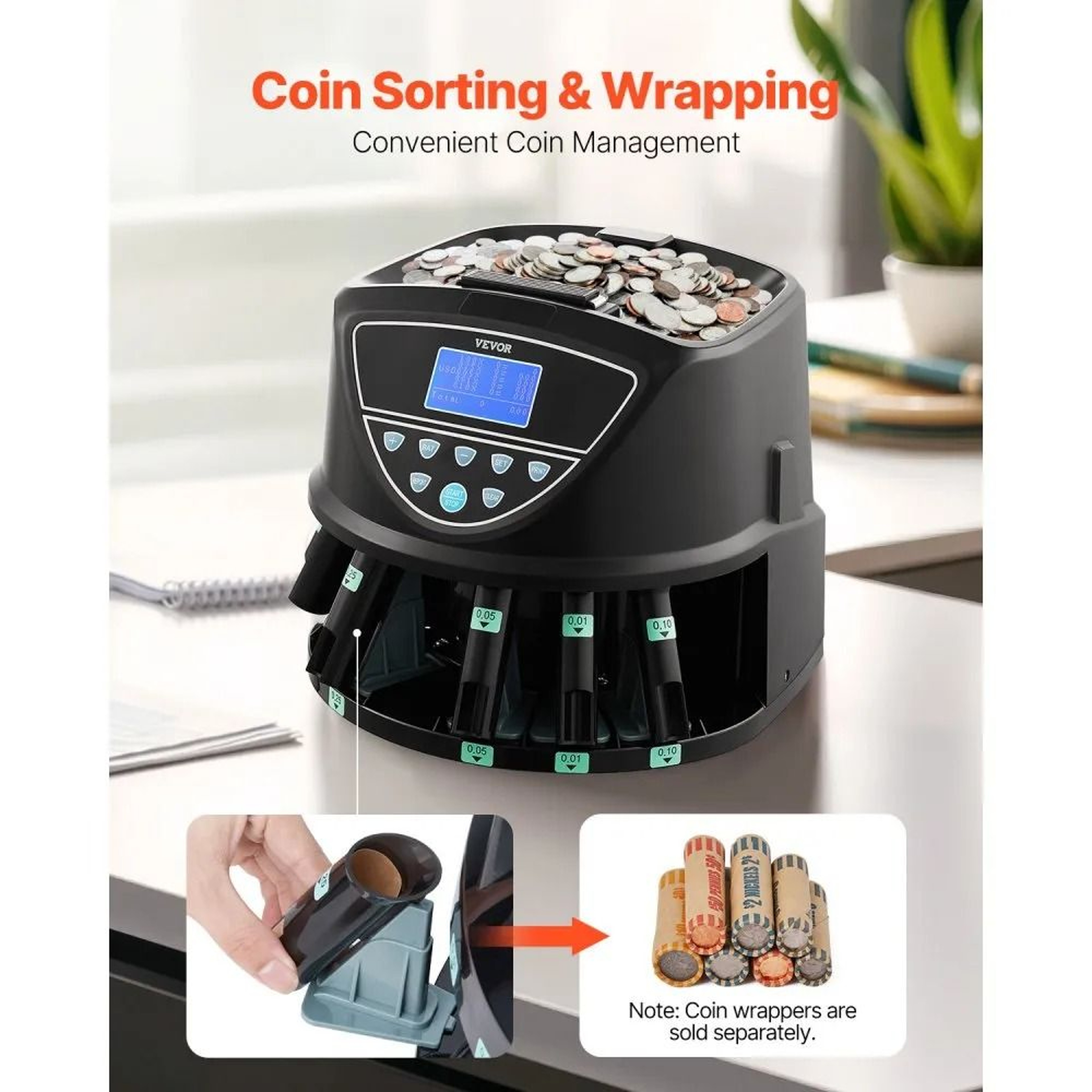 Automatic Coin Sorter Machine 2000 Coin Capacity With 5 Tubes 3