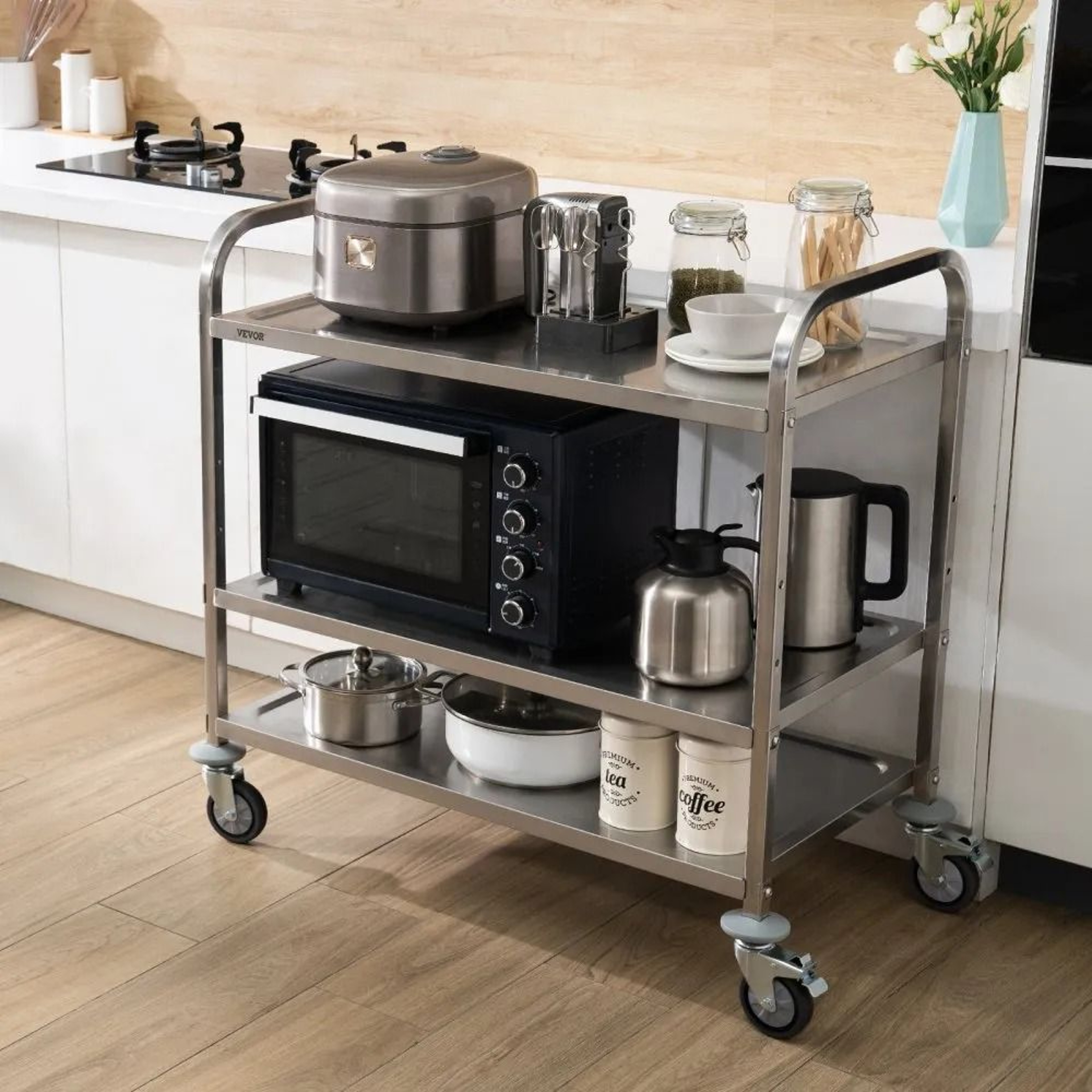 3 Tier Rolling Cart Heavy Duty Kitchen Utility Cart With Wheels 5