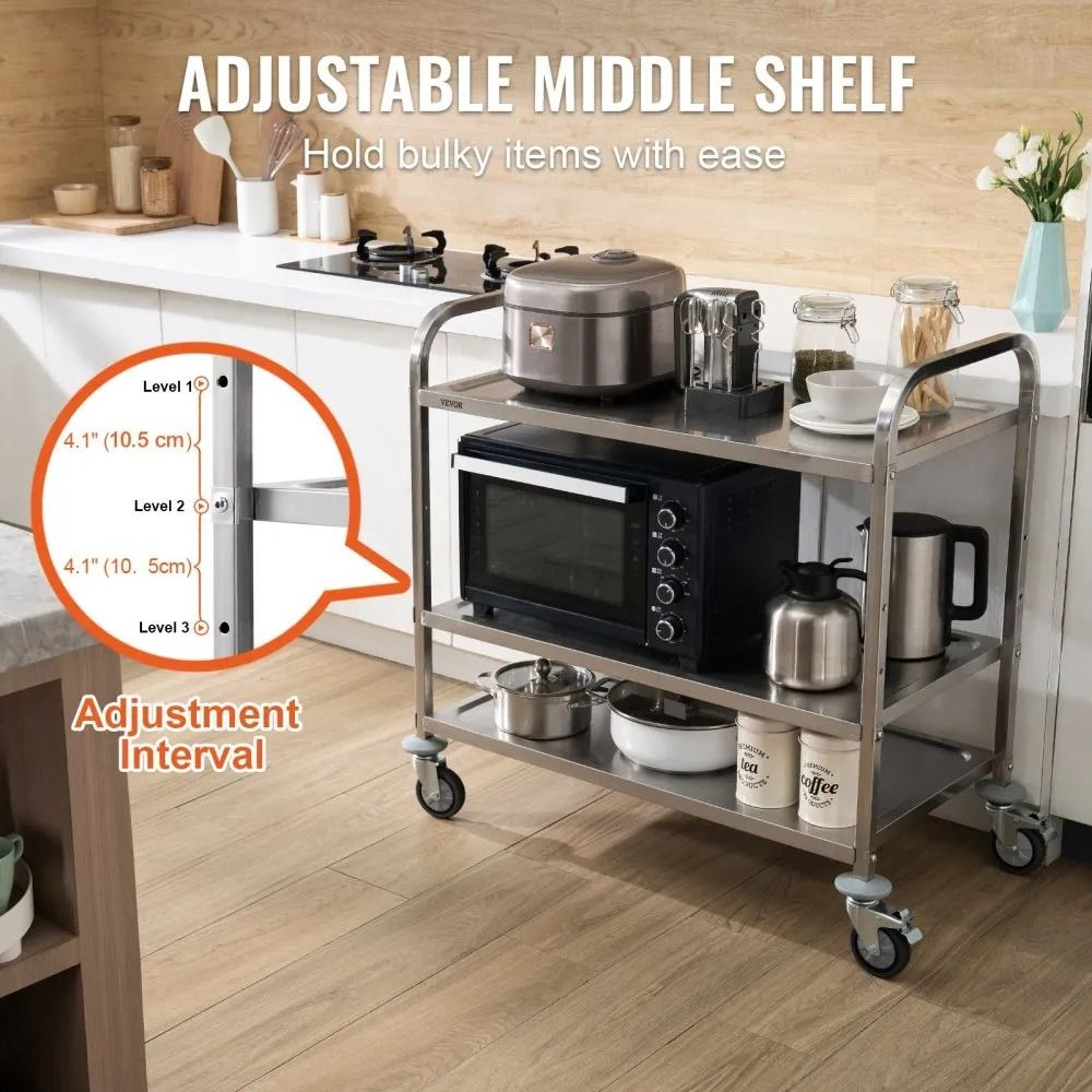3 Tier Rolling Cart Heavy Duty Kitchen Utility Cart With Wheels 3