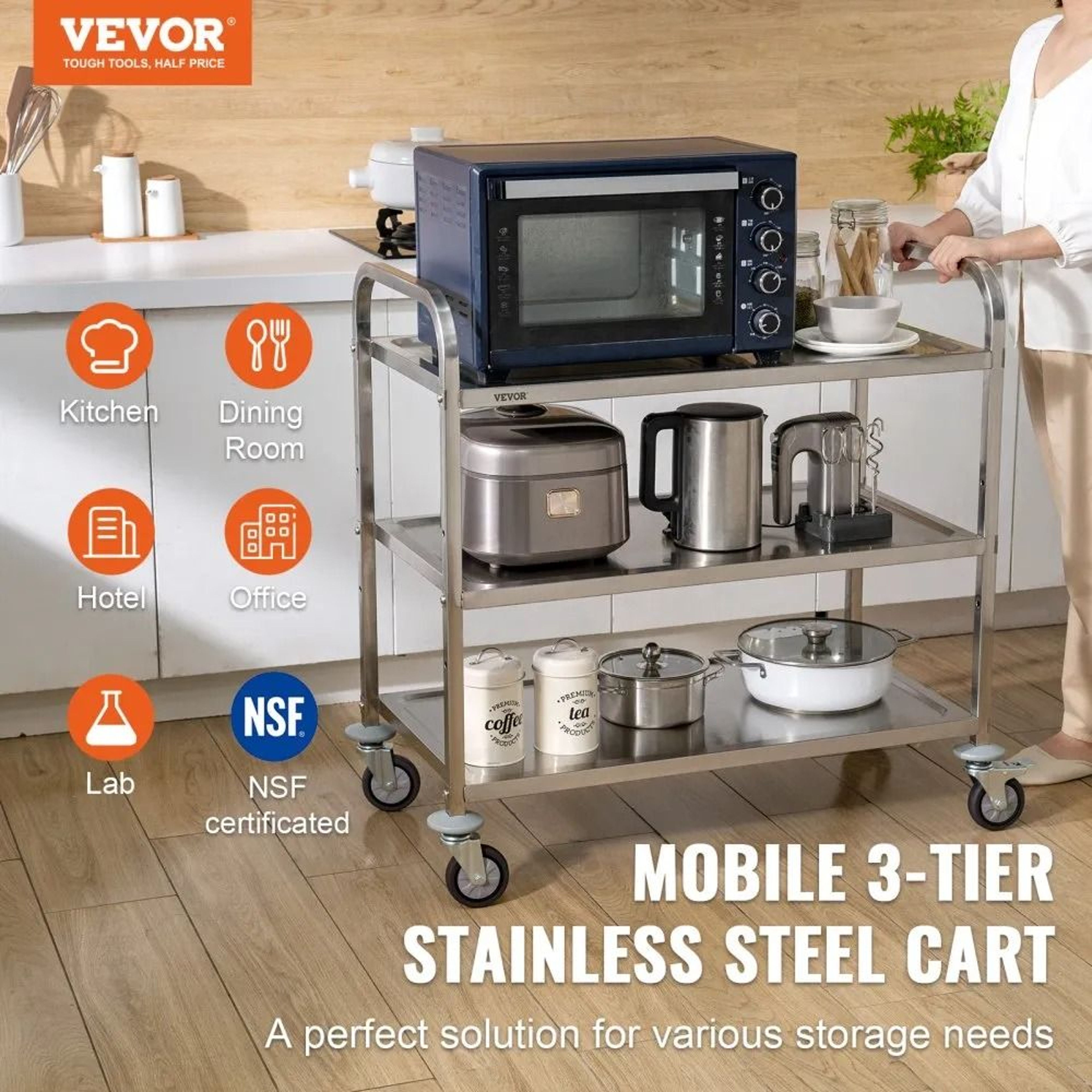 3 Tier Rolling Cart Heavy Duty Kitchen Utility Cart With Wheels 1