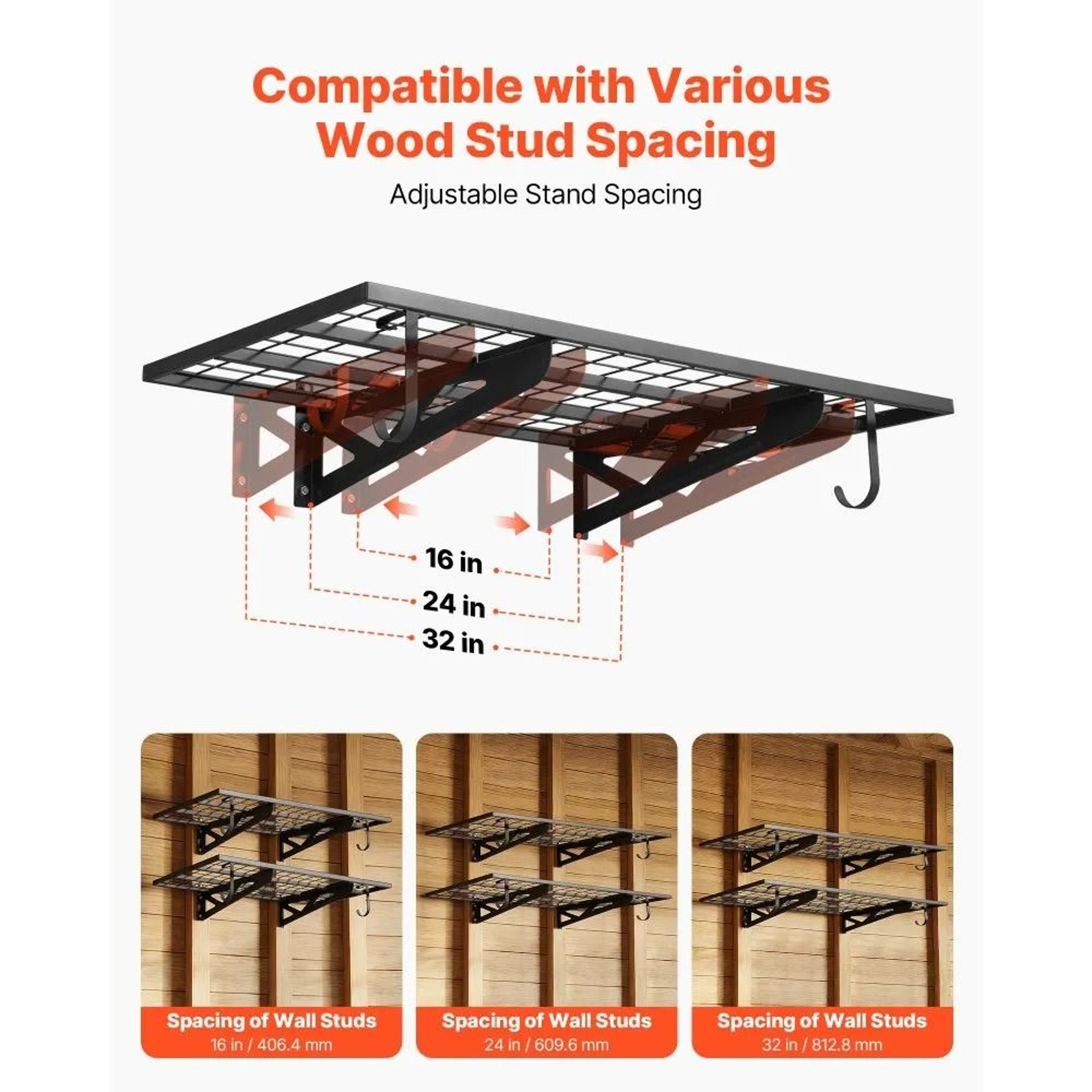 Heavy Duty Garage Wall Shelving 2 Tier Steel Storage Rack With Hooks 500 Lbs Capacity 5