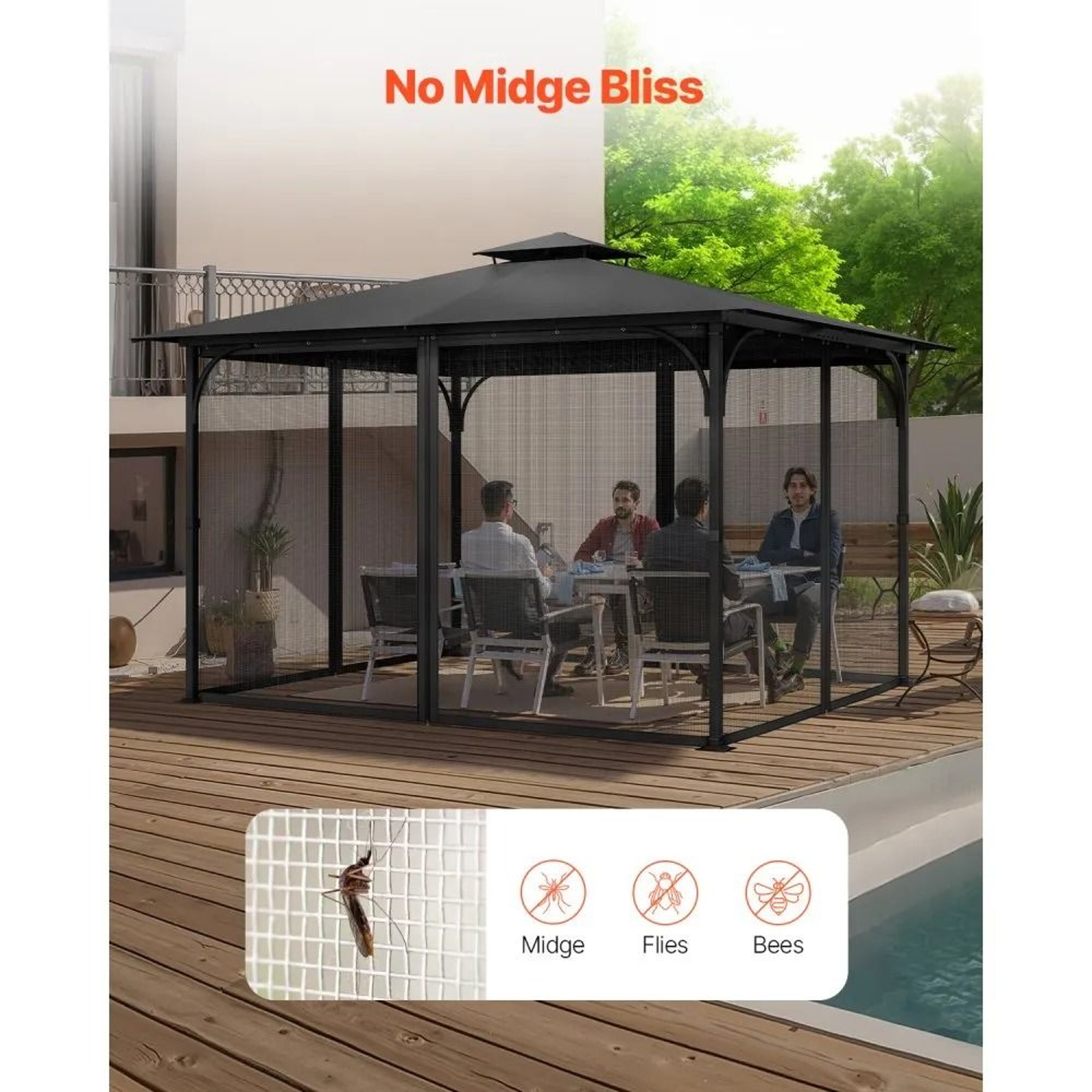 Gazebo Netting Replacement 10x13 FT Outdoor Mesh Screen With Double Zipper 4