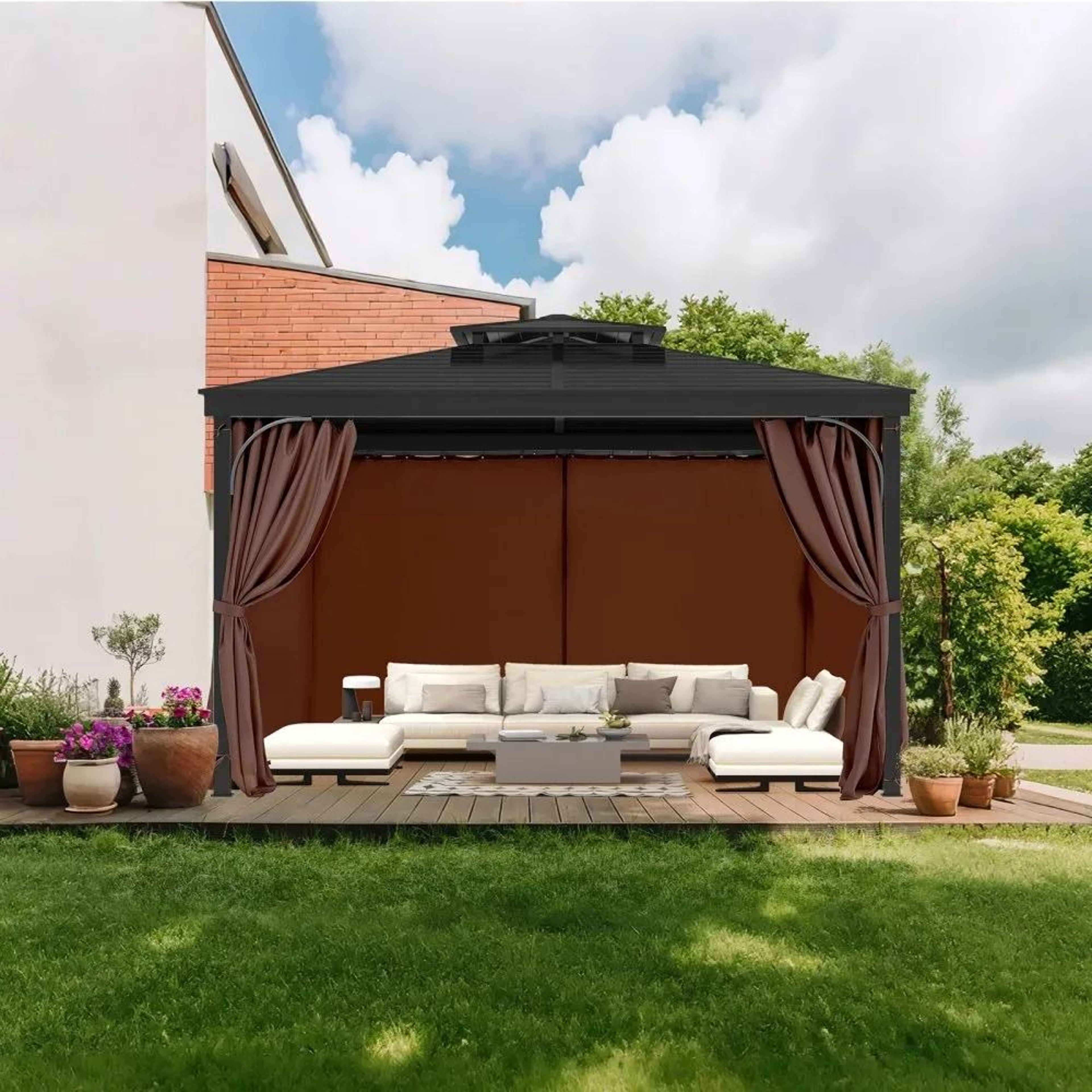 10x10 Gazebo Privacy Curtains Waterproof Outdoor Sidewalls With Zippers Coffee 6