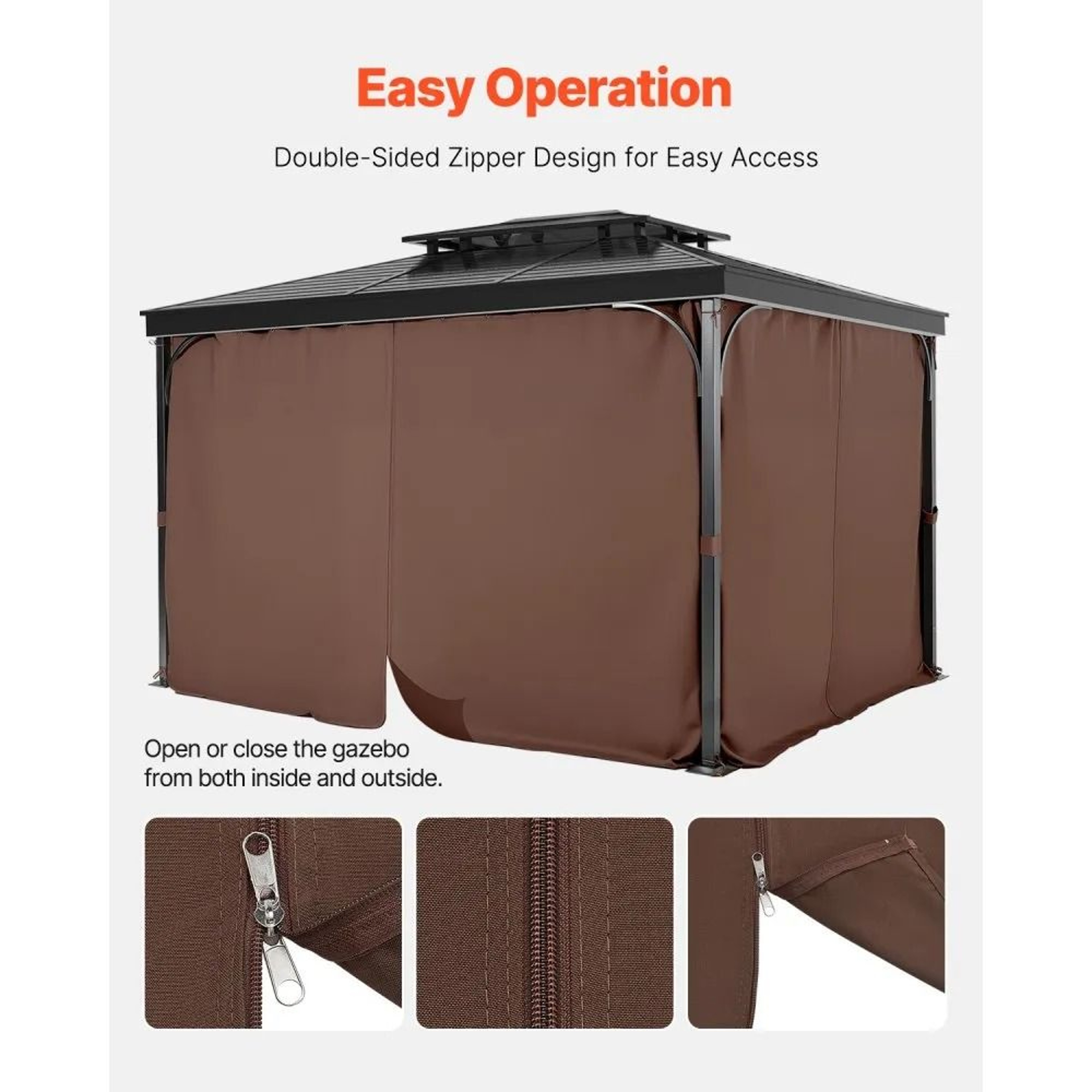 10x10 Gazebo Privacy Curtains Waterproof Outdoor Sidewalls With Zippers Coffee 4