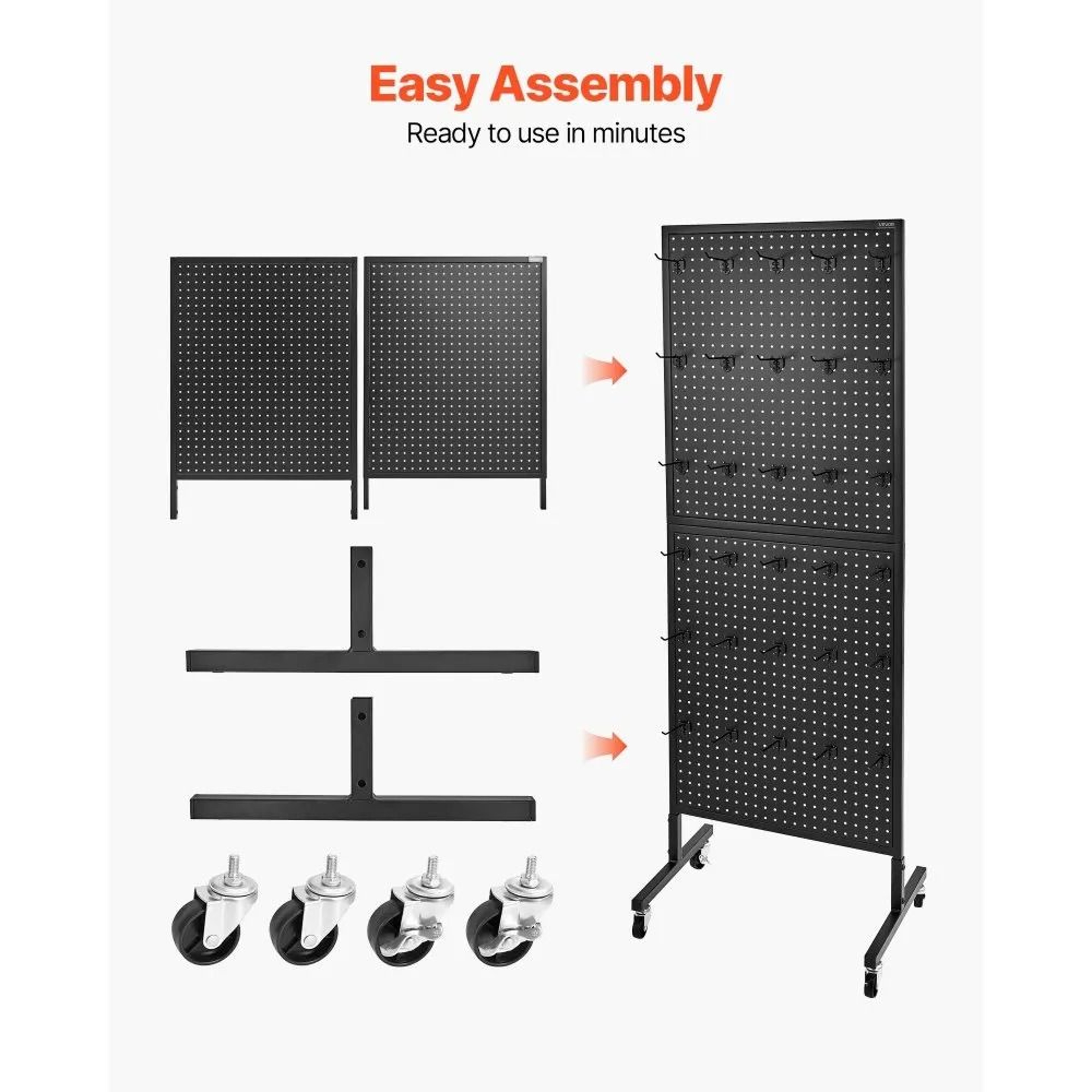 Standing Pegboard Display Stand With Wheels 30 Hooks Retail Organizer 2