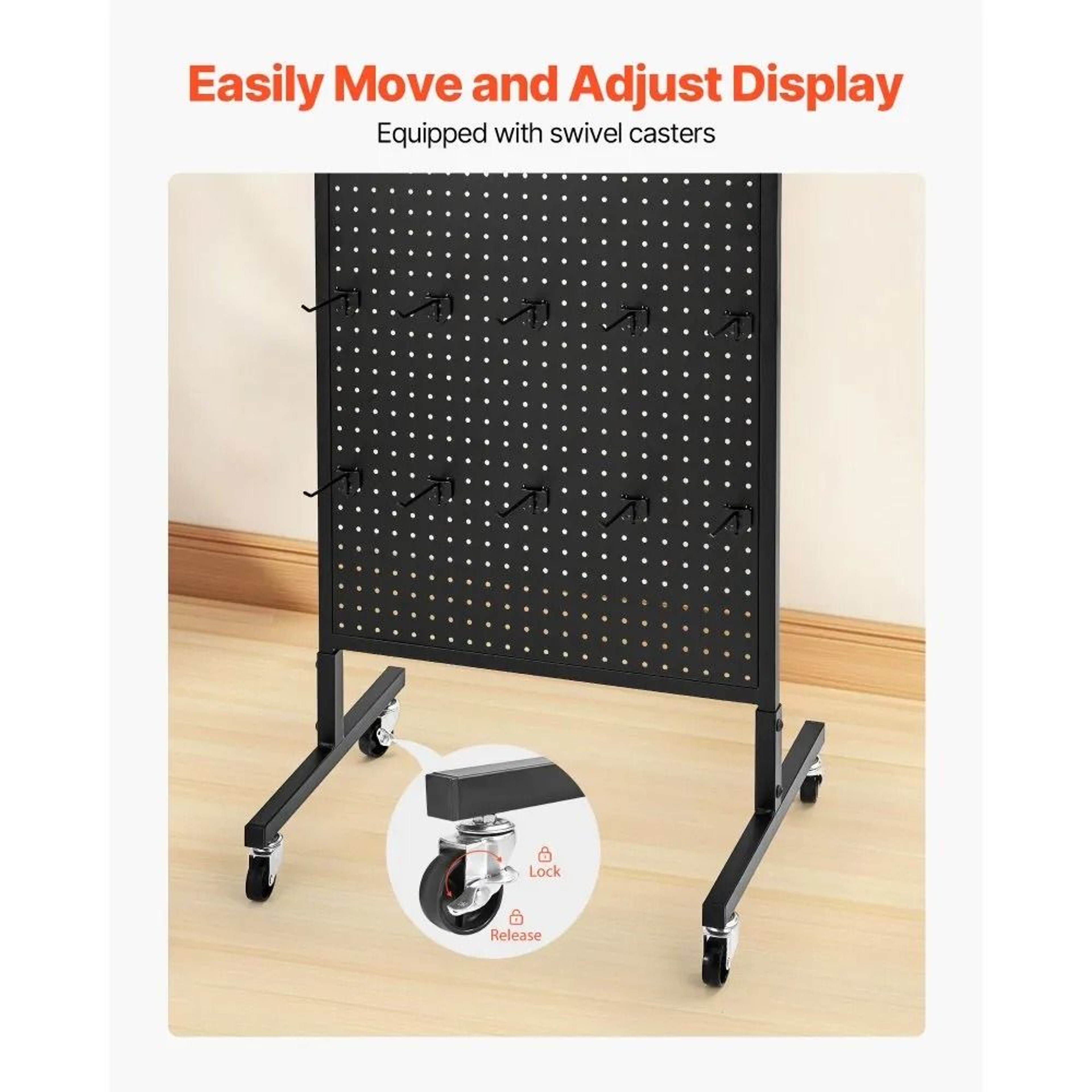 Standing Pegboard Display Stand With Wheels 30 Hooks Retail Organizer 3
