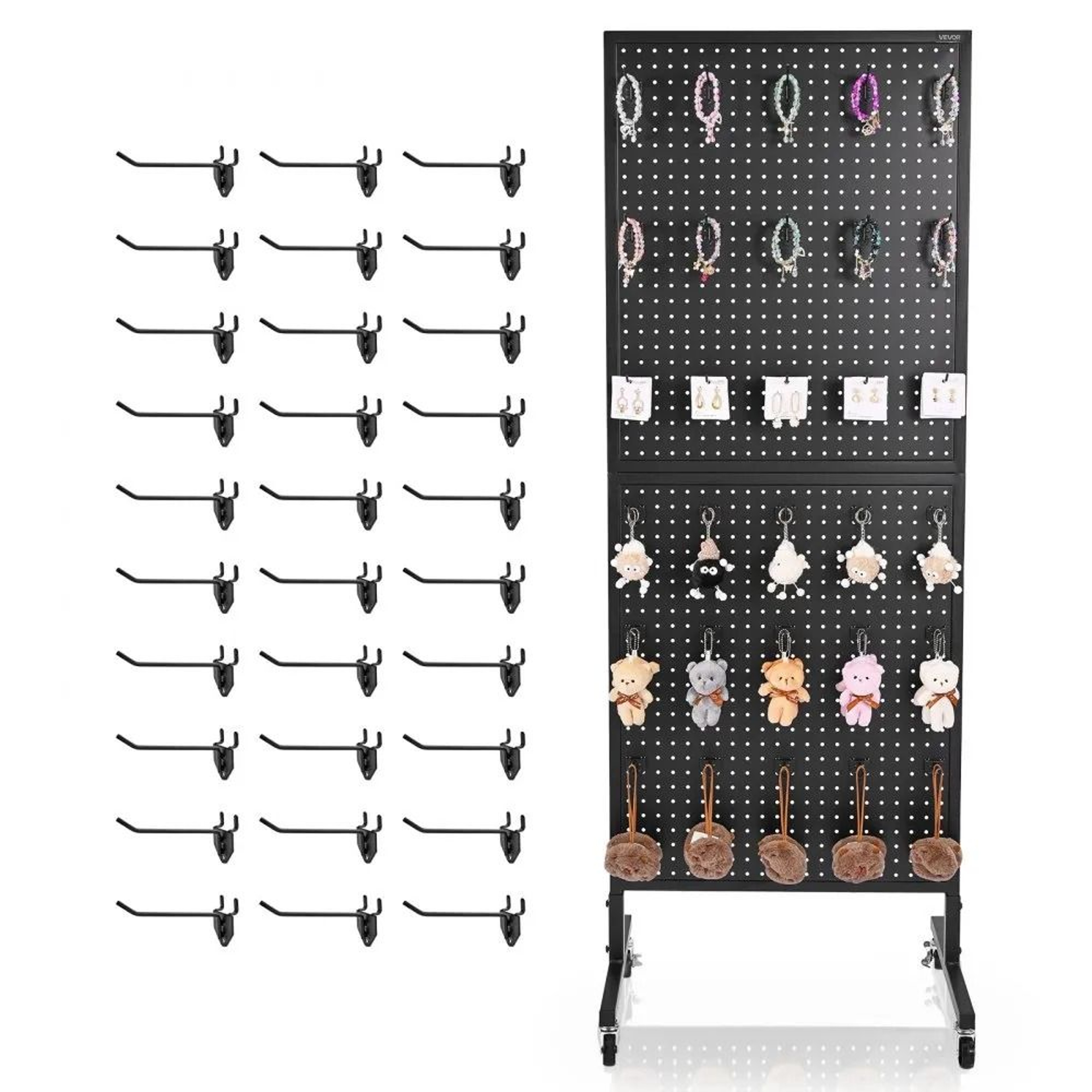 Standing Pegboard Display Stand With Wheels 30 Hooks Retail Organizer 0