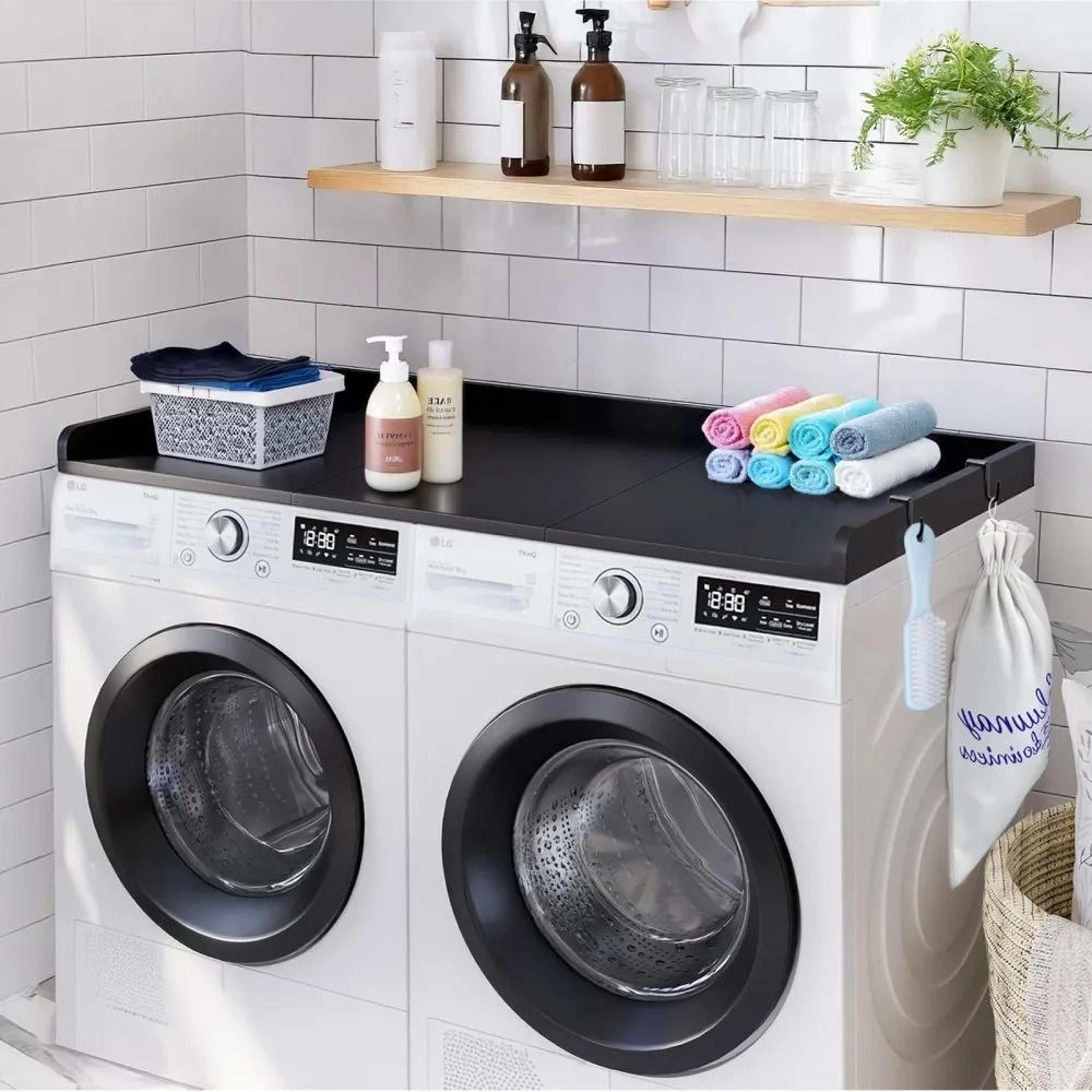 54 Inch Washer Dryer Countertop Wooden Cover With Hooks And Non Slip Pads 6