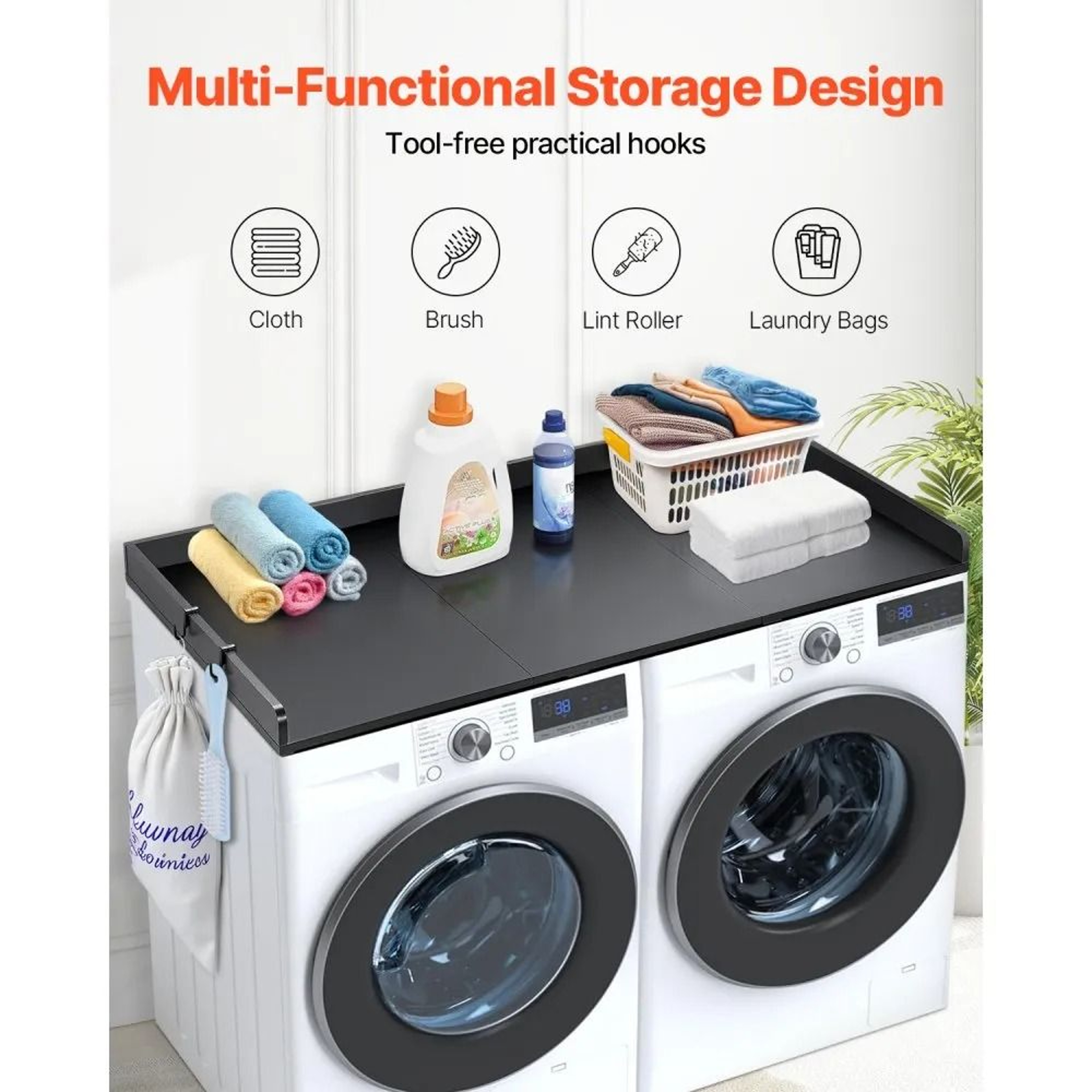 54 Inch Washer Dryer Countertop Wooden Cover With Hooks And Non Slip Pads 1