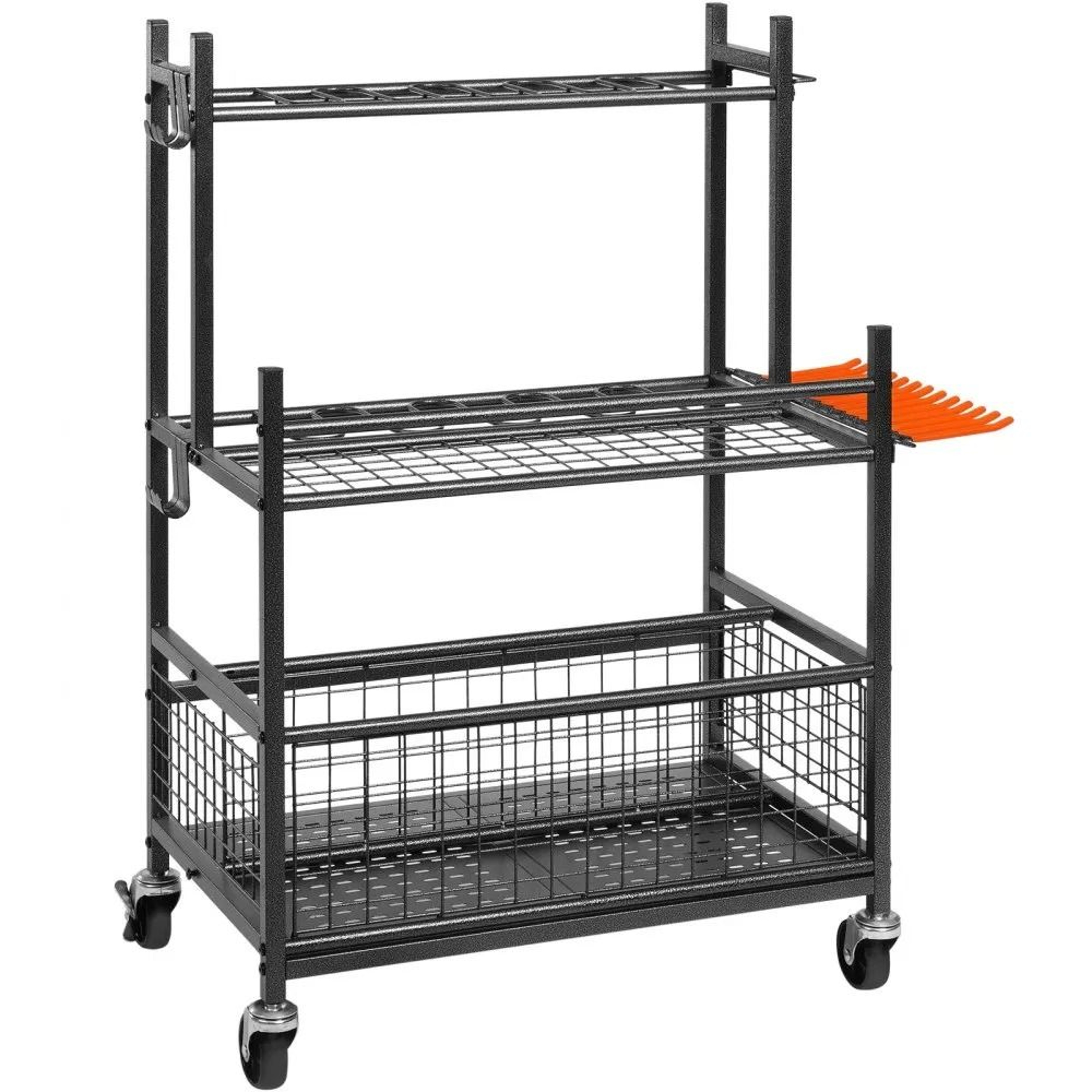 Rolling Garden Tool Organizer With 16 Slots Hooks And 3 Tier Garage Storage Rack 7