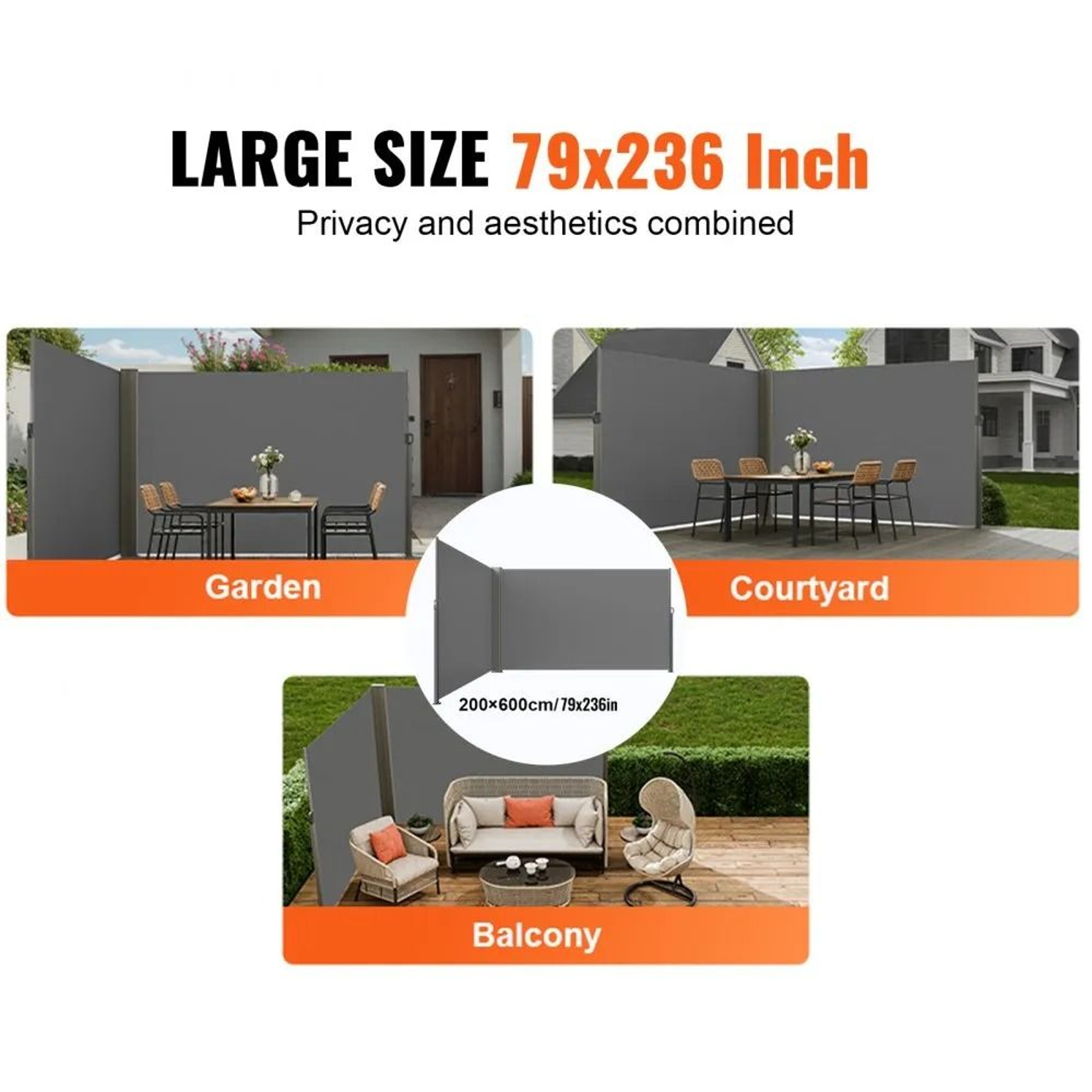 79 X 236 Retractable Side Awning Outdoor Privacy Screen For Patio 2