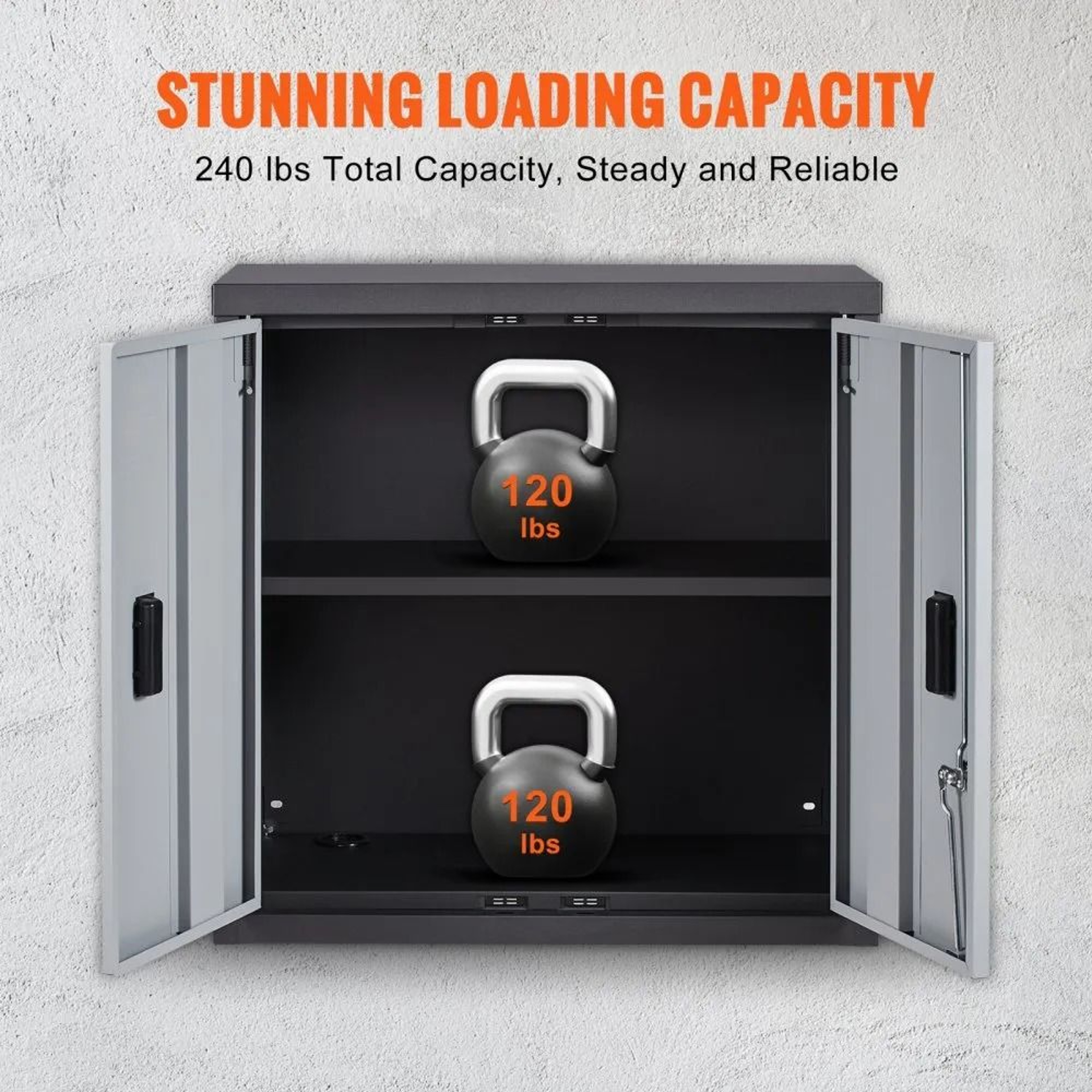 Foldable Wall Mounted Garage Cabinet Lockable Metal Tool Storage 240 Lb Capacity 4