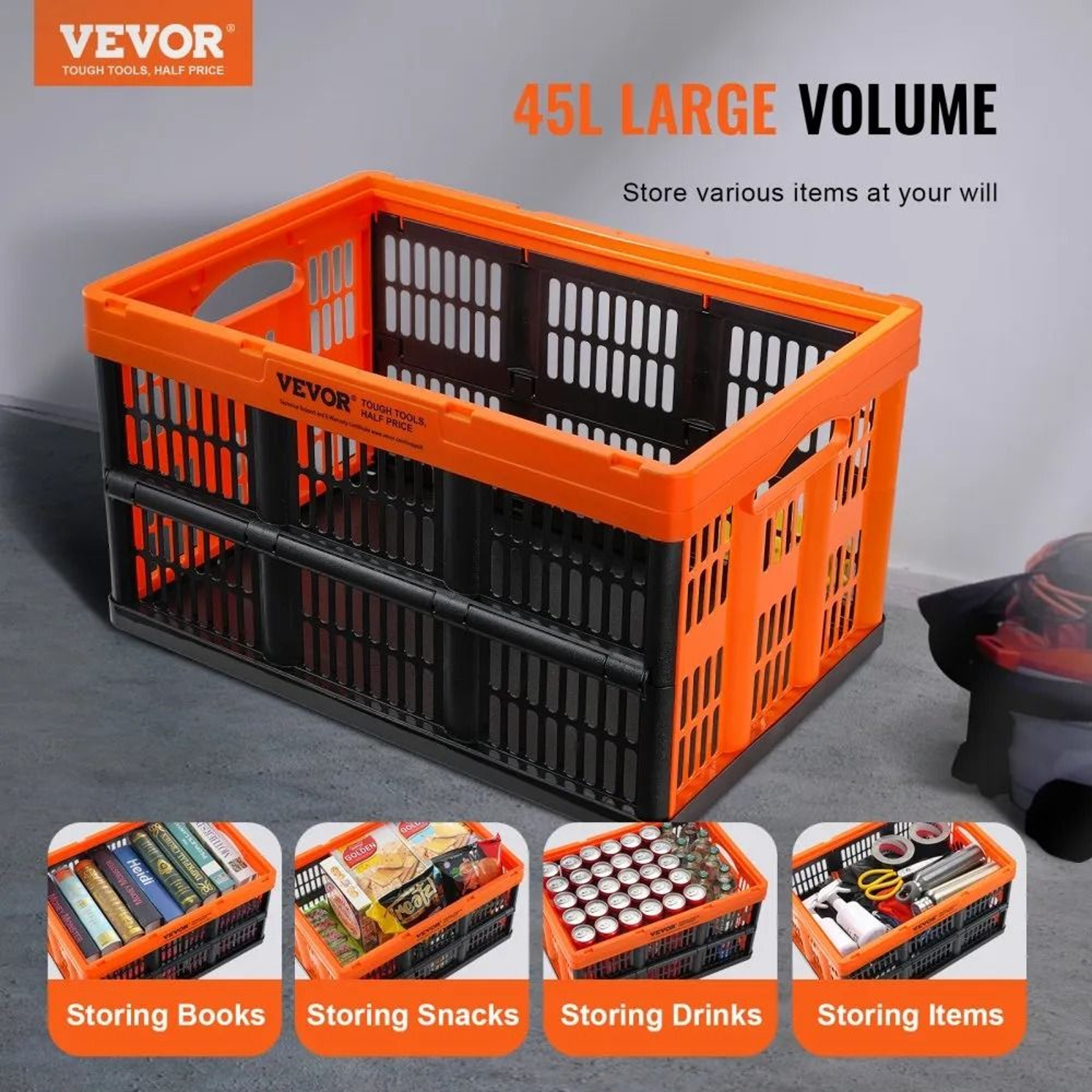45L Collapsible Storage Crates 3 Pack Stackable Heavy Duty Storage Bins With Handles 1