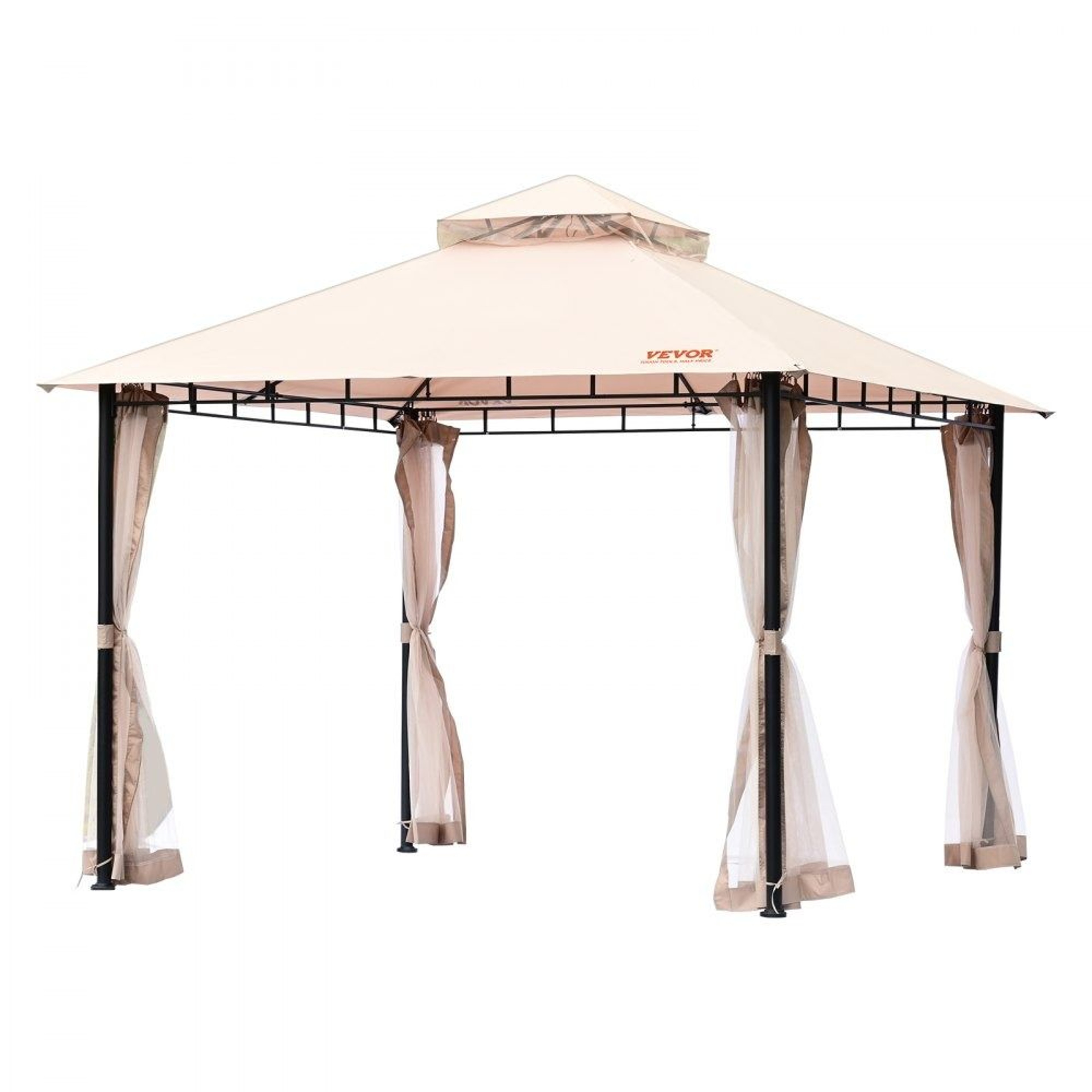 10x10 Patio Gazebo With Mosquito Netting And Weather Resistant Canopy For 6 To 8 People 0
