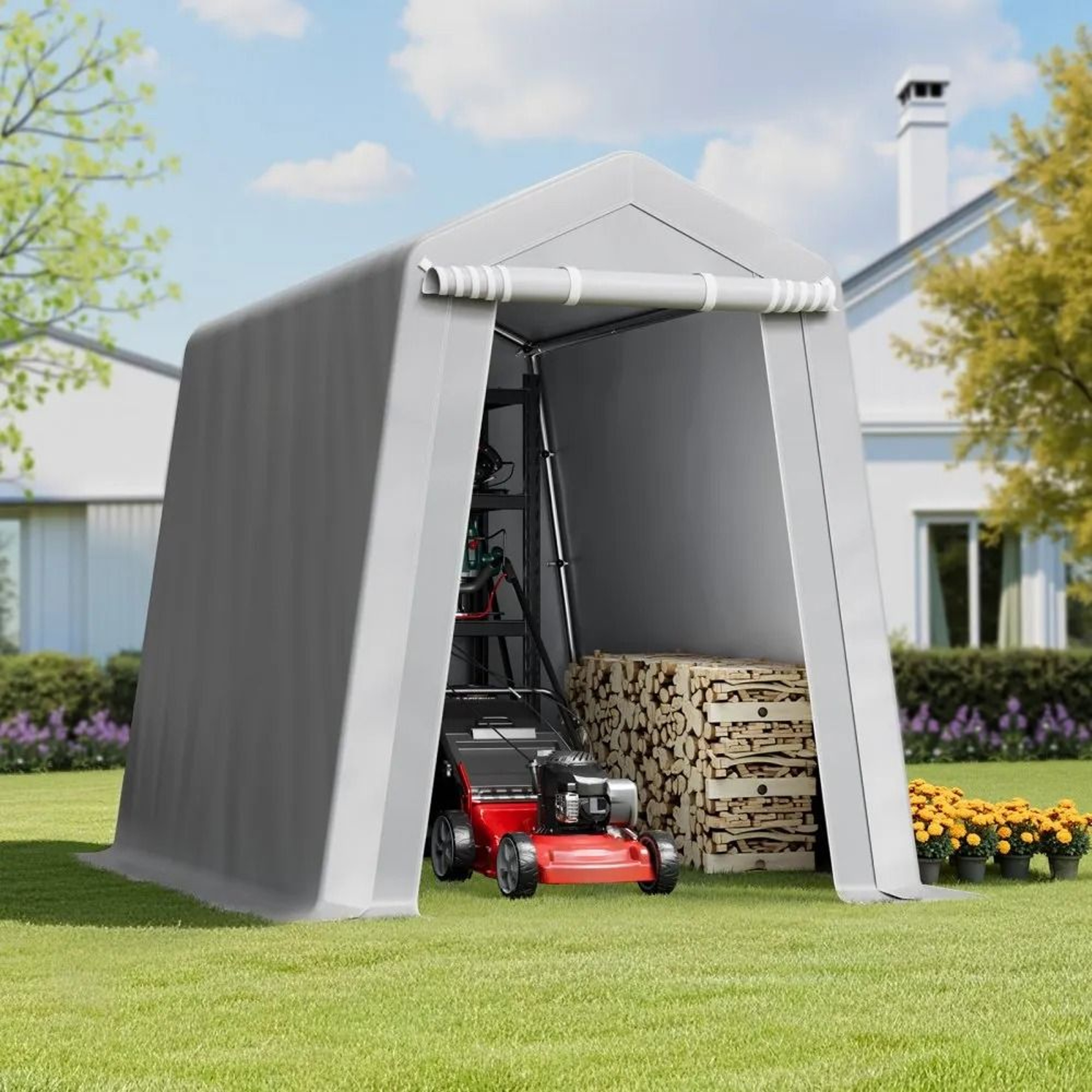 6x8 Portable Storage Shed Waterproof Outdoor Storage Shelter With Heavy Duty Steel Frame 6