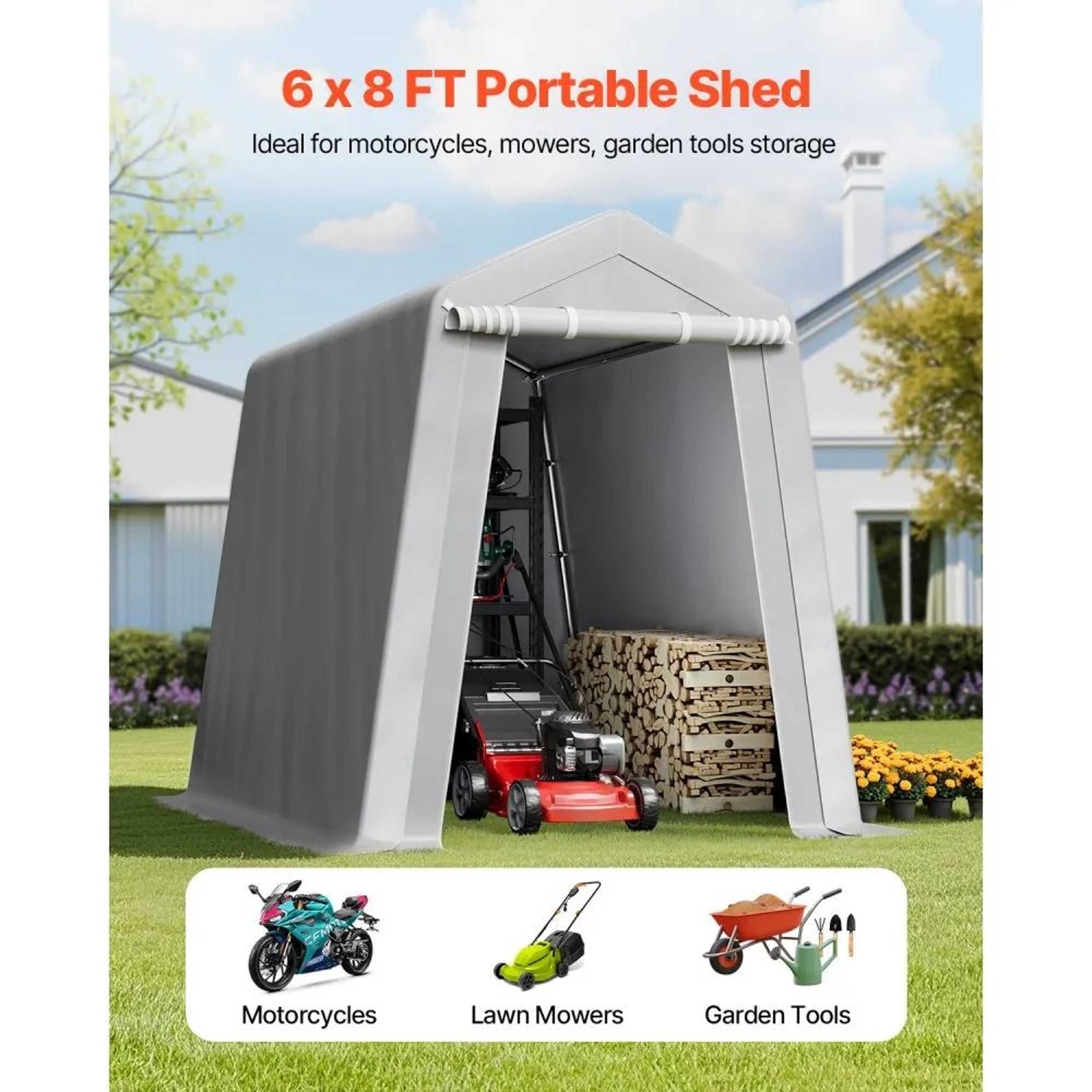 6x8 Portable Storage Shed Waterproof Outdoor Storage Shelter With Heavy Duty Steel Frame 1
