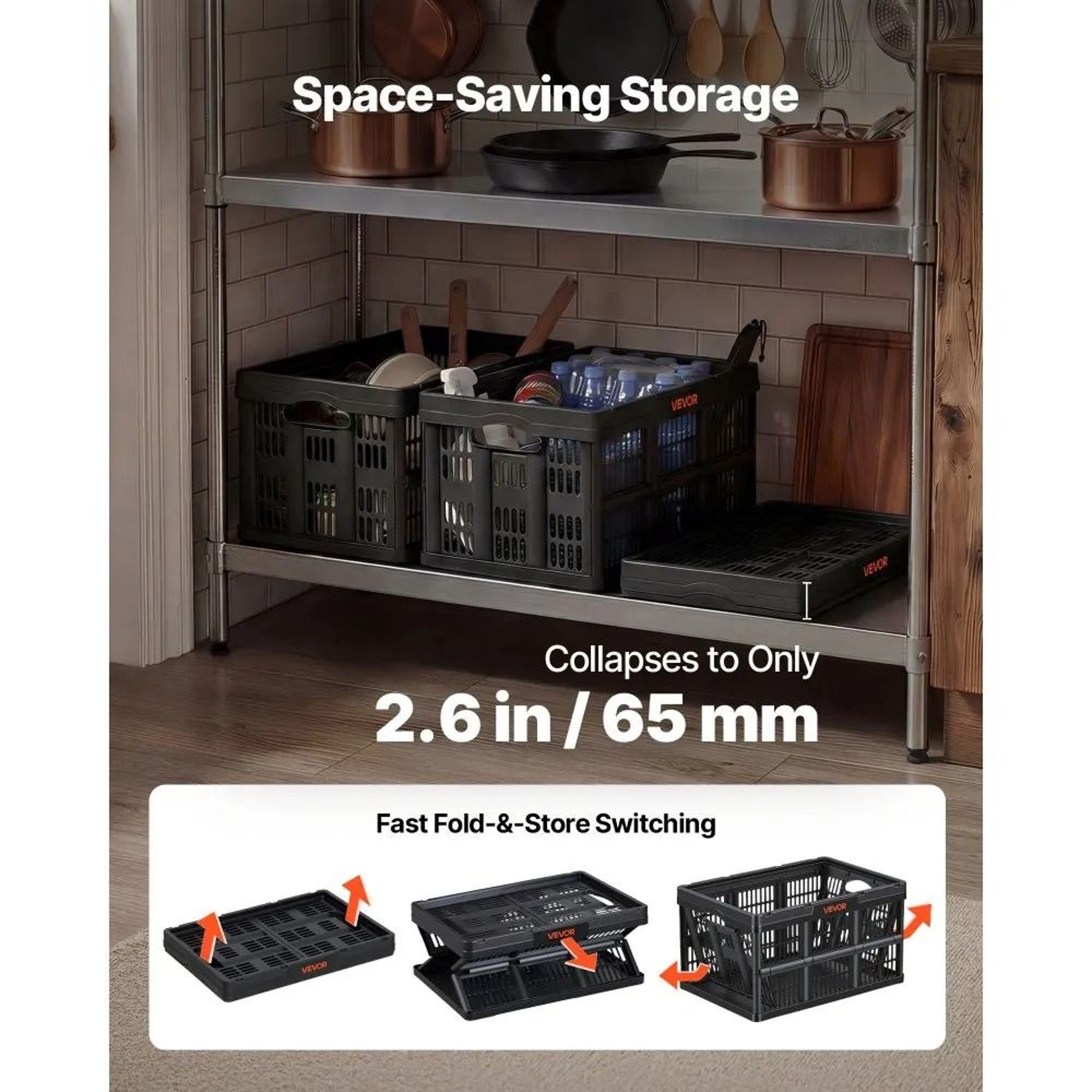 45L Collapsible Storage Bins 3 Pack Stackable Folding Storage Crates With Handles 4