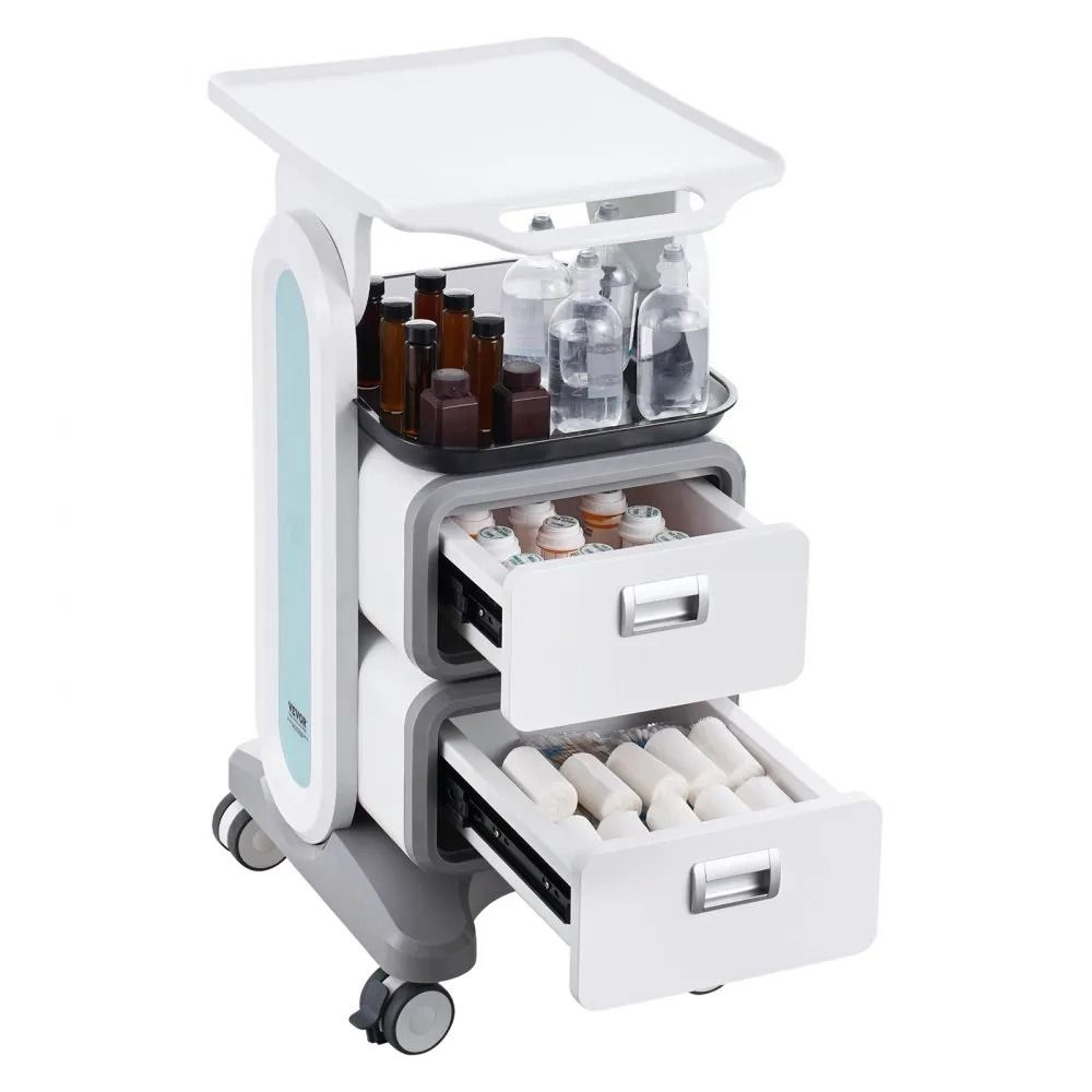 3 Tier Lab Utility Cart With 2 Drawers Mobile Medical Cart White 7