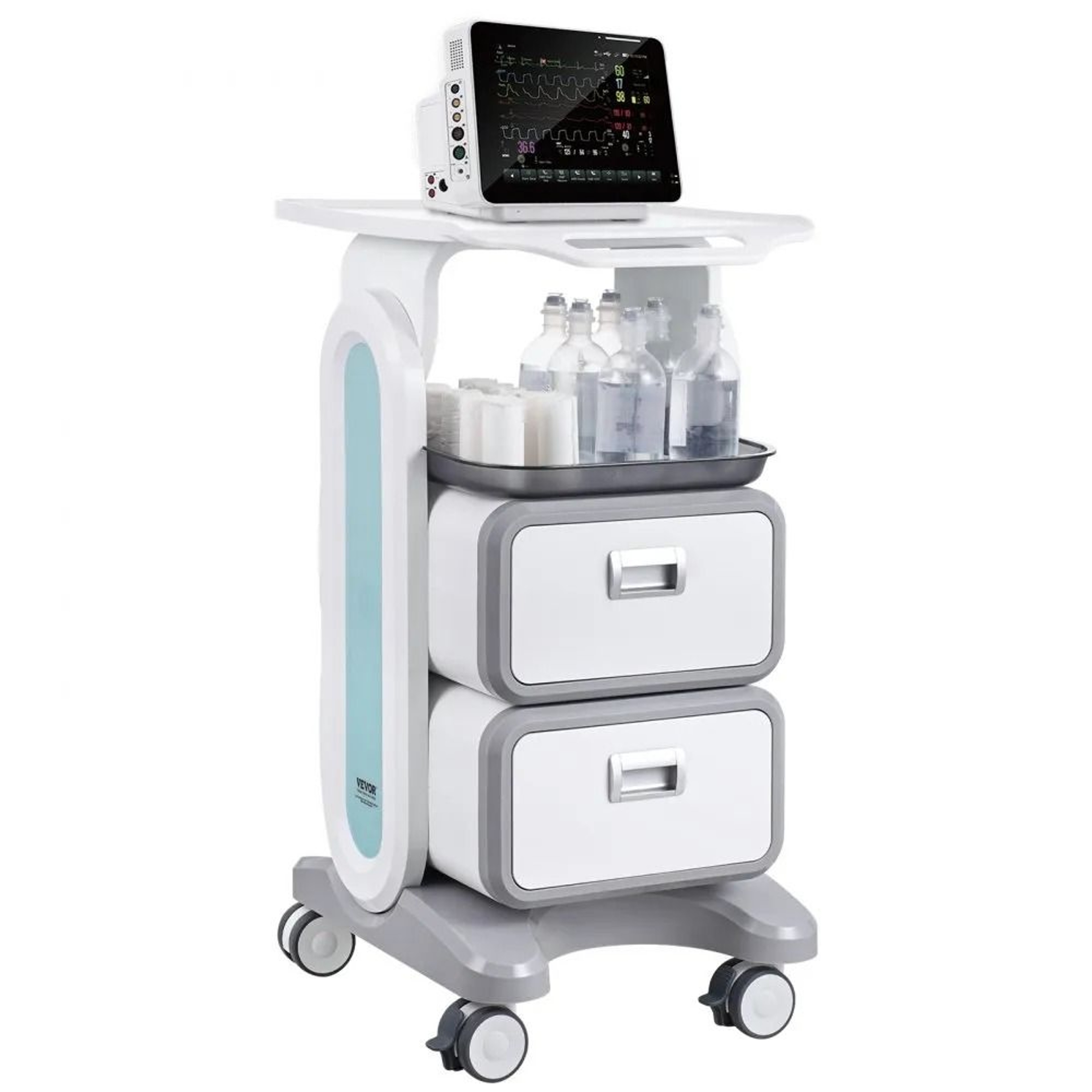 3 Tier Lab Utility Cart With 2 Drawers Mobile Medical Cart White 0