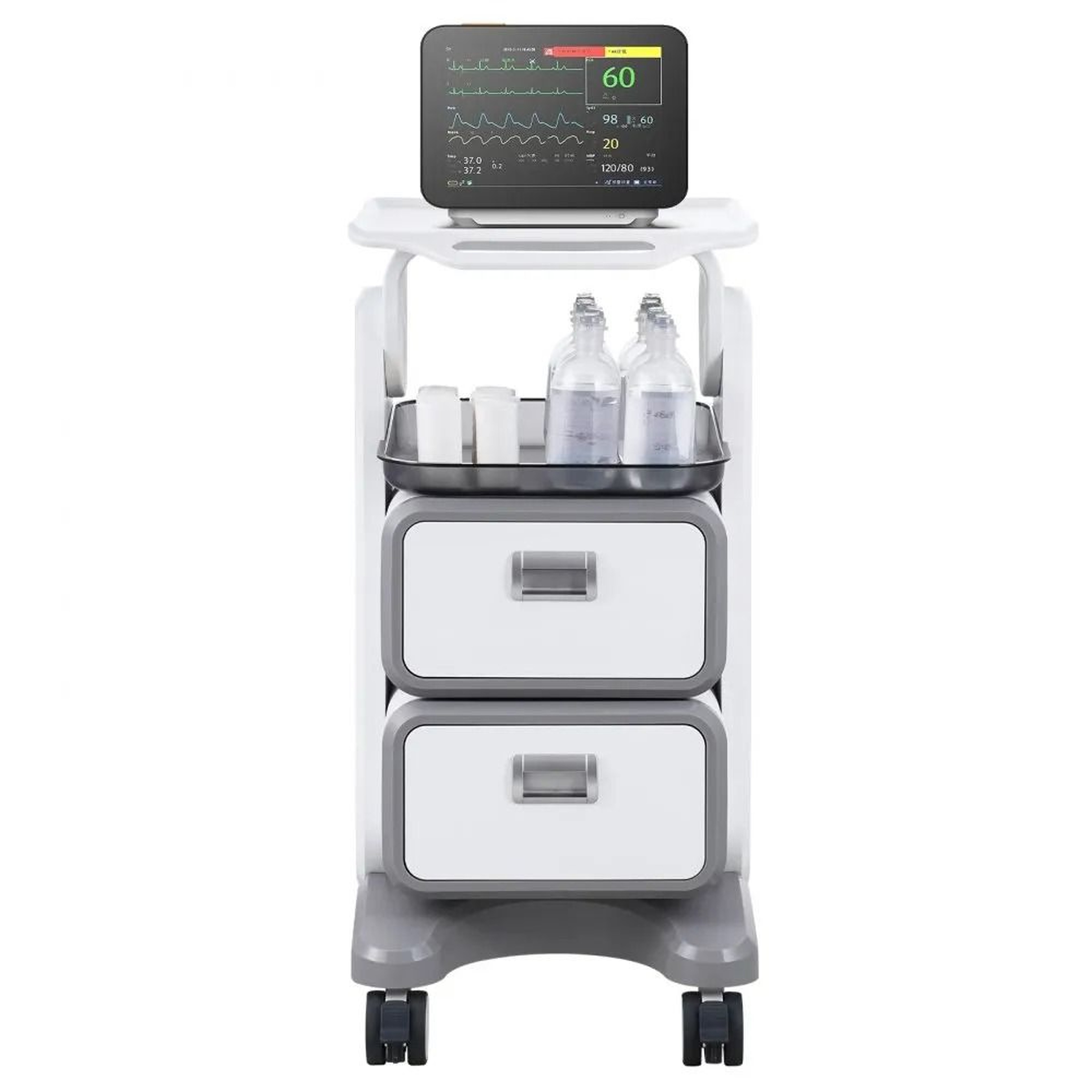 3 Tier Lab Utility Cart With 2 Drawers Mobile Medical Cart White 9